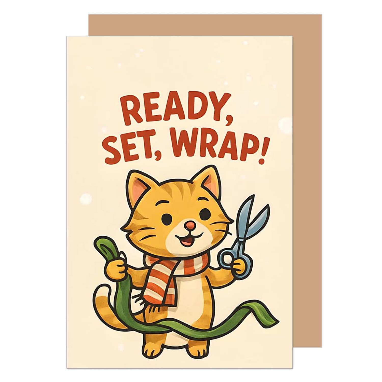Edition Seidel Premium Christmas Card with Envelope. Double/Folding Card Greeting Merry Christmas Xmas for Family and Friends Funny Cat Ready Set Wrap Festive Gift Wrapping Design (W1108 SW025)