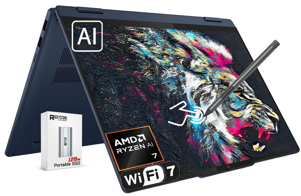 Lenovo IdeaPad 5 2-in-1 14" Touchscreen Laptop, AMD 8-Core Ryzen AI 7 350(>Intel i7-1355U), 16GB LPDDR5 RAM, 1024GB PCIE SSD, Copilot+ PC, WiFi 7, BT5.4, Backlit KB, W Pen&128G PSD, Win 11 H