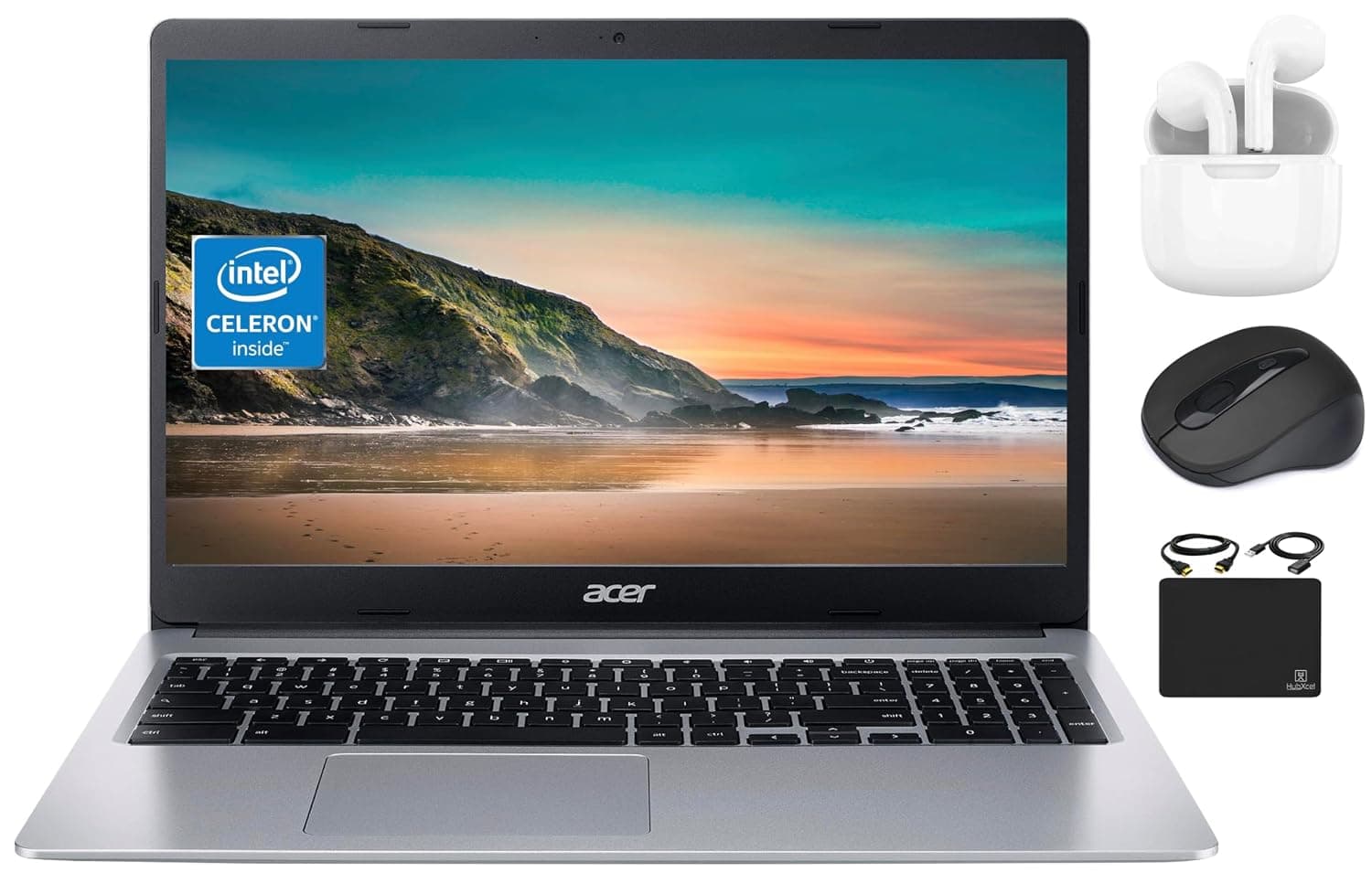 Acer Chromebook 2023 Flagship Laptop Computer Thin Light, 15.6” HD Display, Dual Core Intel Celeron N4020 (Upto 2.80 GHz), 4GB RAM, 64GB eMMC, Webcam, WiFi, Long Battery, Chrome OS+HubxcelAccessory