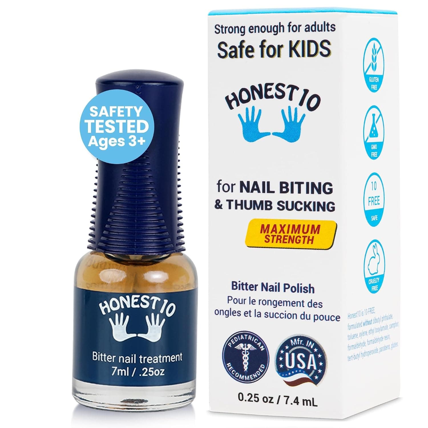 Honest10 Nail Biting Treatment for Kids and Adults, MADE IN USA, Safe and Lab Tested, Pediatric Approved, Strongest Formula, Nail biting Prevention to Stop the Habit Now (0.25 oz)