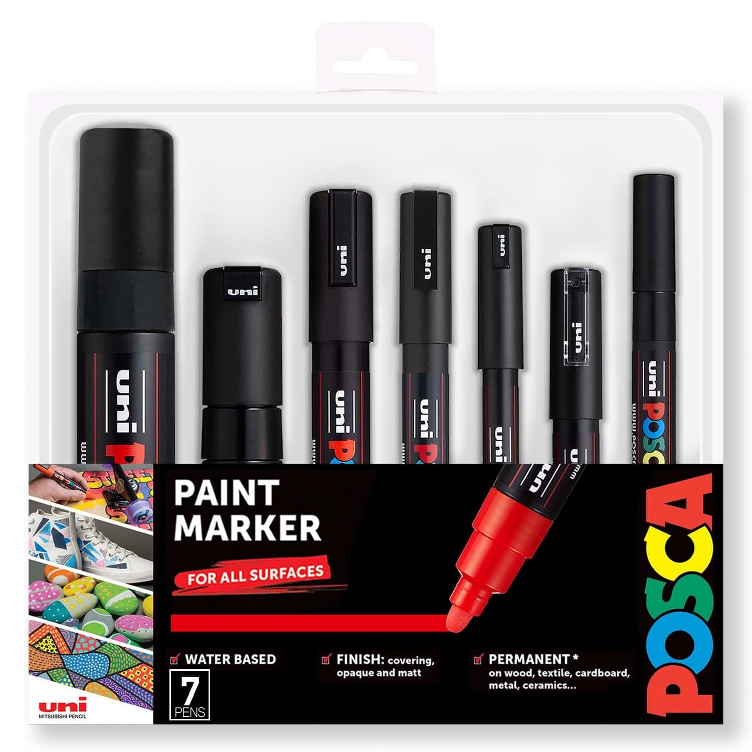 POSCA - Black - Complete set of 7 pens (PC-17K, PC-8K, PC-5M, PC-3M, PC-1M, PC-1MR, PCF-350)