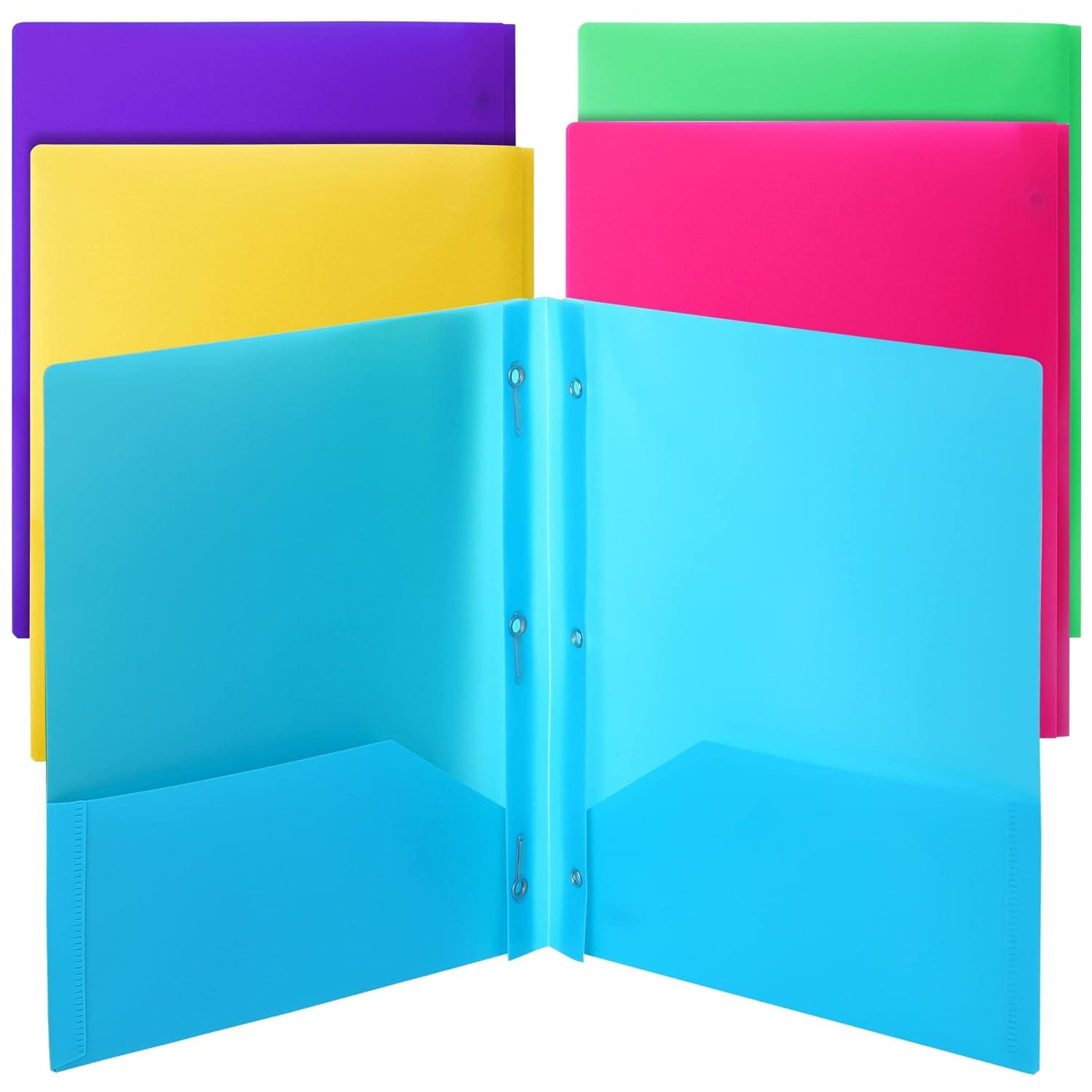 Folders with Pockets and Prong, Plastic, Pocket Folders, Folders with Prongs, File Folders with Fasteners, 2 Pocket Folder, Folder with Pockets, Two Pocket Folder, 3 Prong Folders. 5 PCS