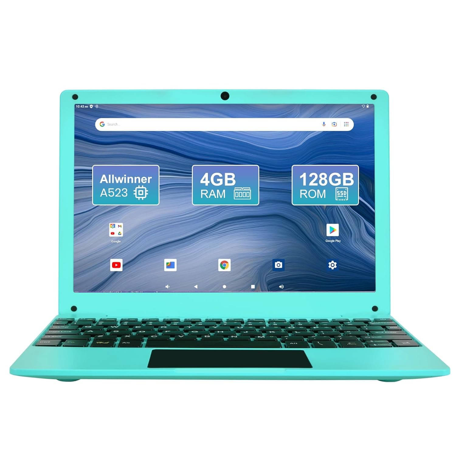 Mini Laptop Computer, 10.1 inch Android 13, 4GB RAM, 128GB Storage, HD IPS Display, 1280x800 Pixel, Portable Netbook with Allwinner A523 CPU Blue