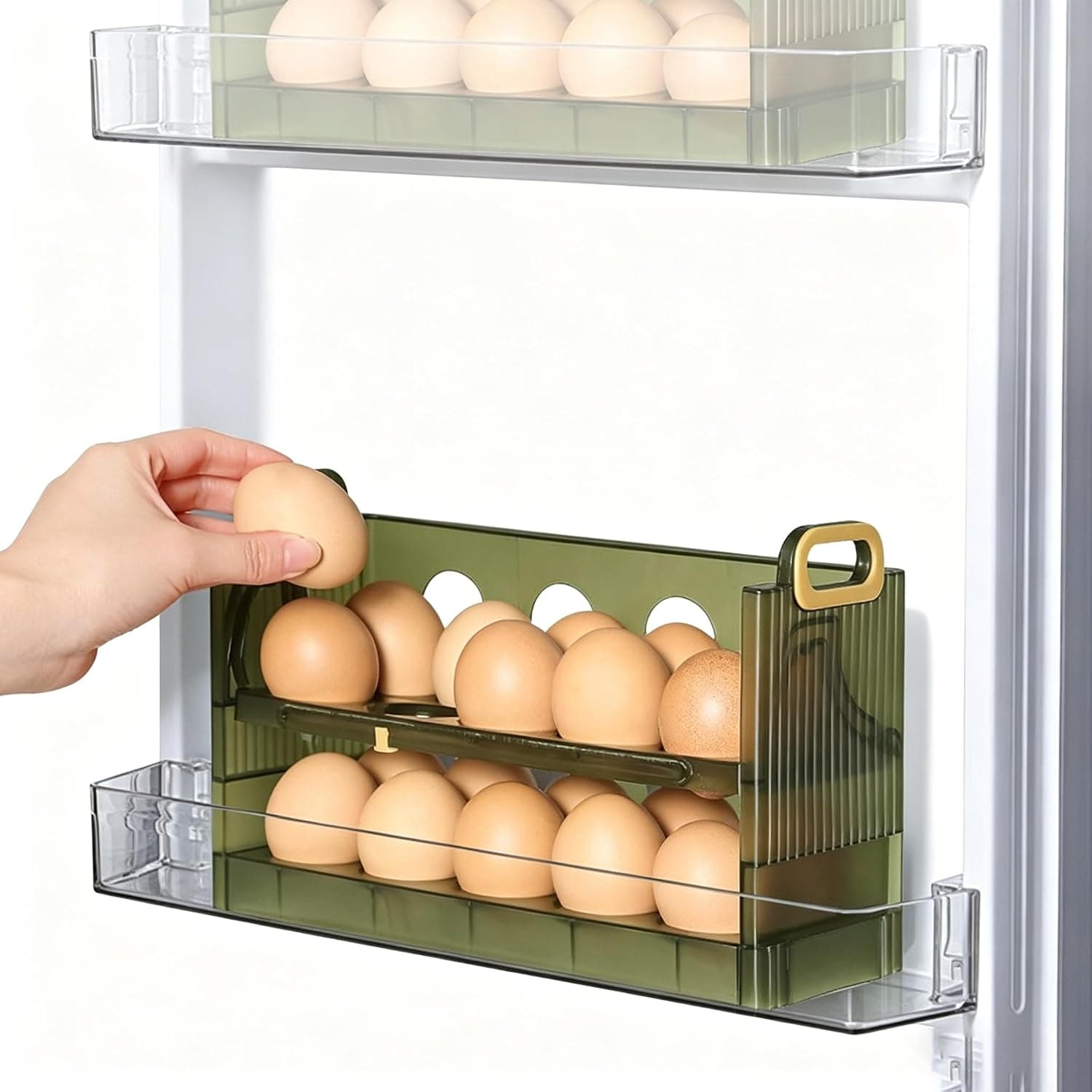 YelaJoy 2 Layer Flip Up Egg Storage Container, 20 Eggs Refrigerator Egg Organizer Box, BPA Free Space Saving Egg Holder Tray, Stackable Portable Egg Dispenser for Kitchen Fridge Pantry Household Daily