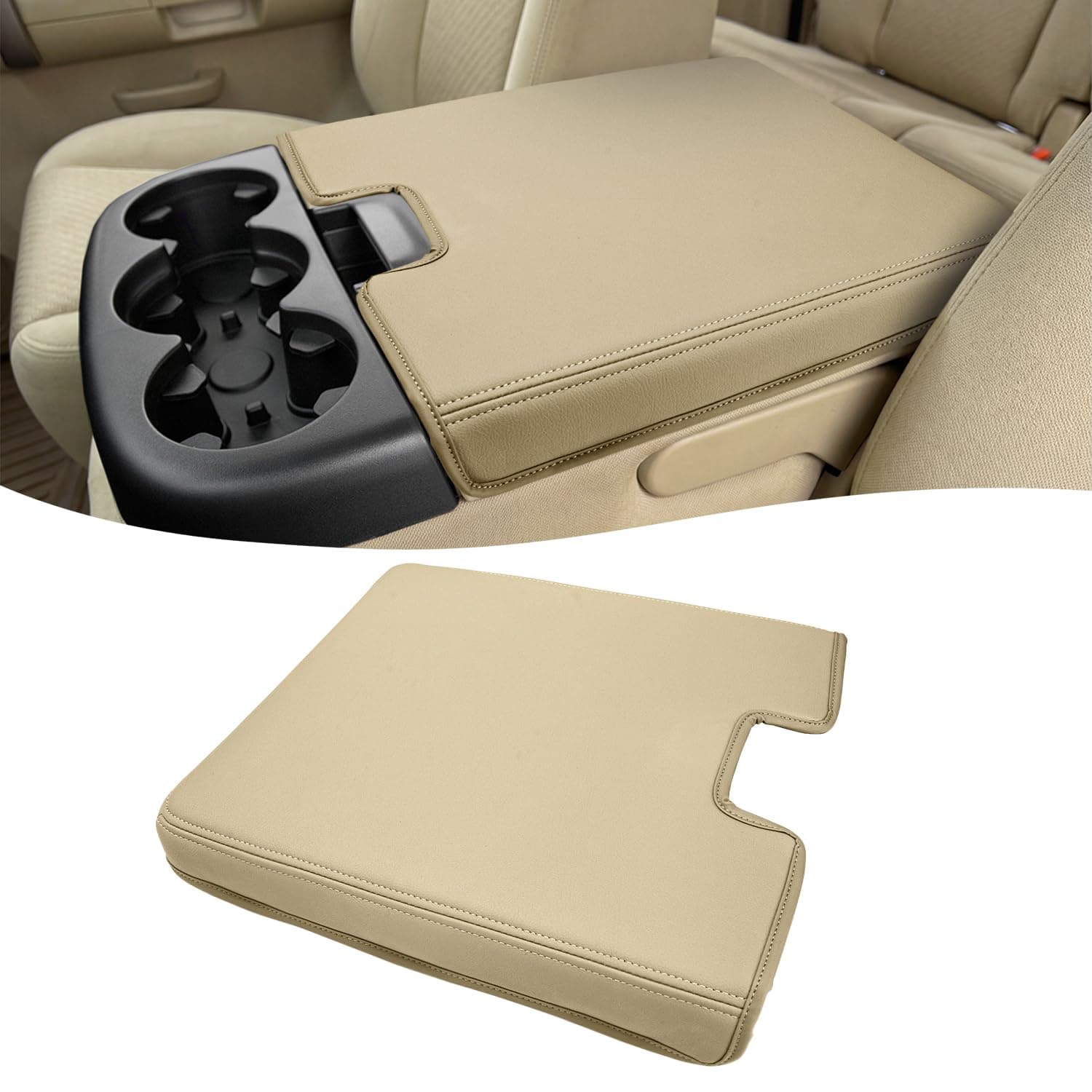 Center Console Armrest Cover for 2007-2013 Chevrolet Silverado Tahoe & GMC Sierra Yukon, Jump Seat, Middle Console Protector Arm Rest Pad, PU Leather, Beige | For Specific Chevy & GMC Vehicles, Jump Seat Console, Middle Console Arm Rest Lid Protector, PU Leather, Beige