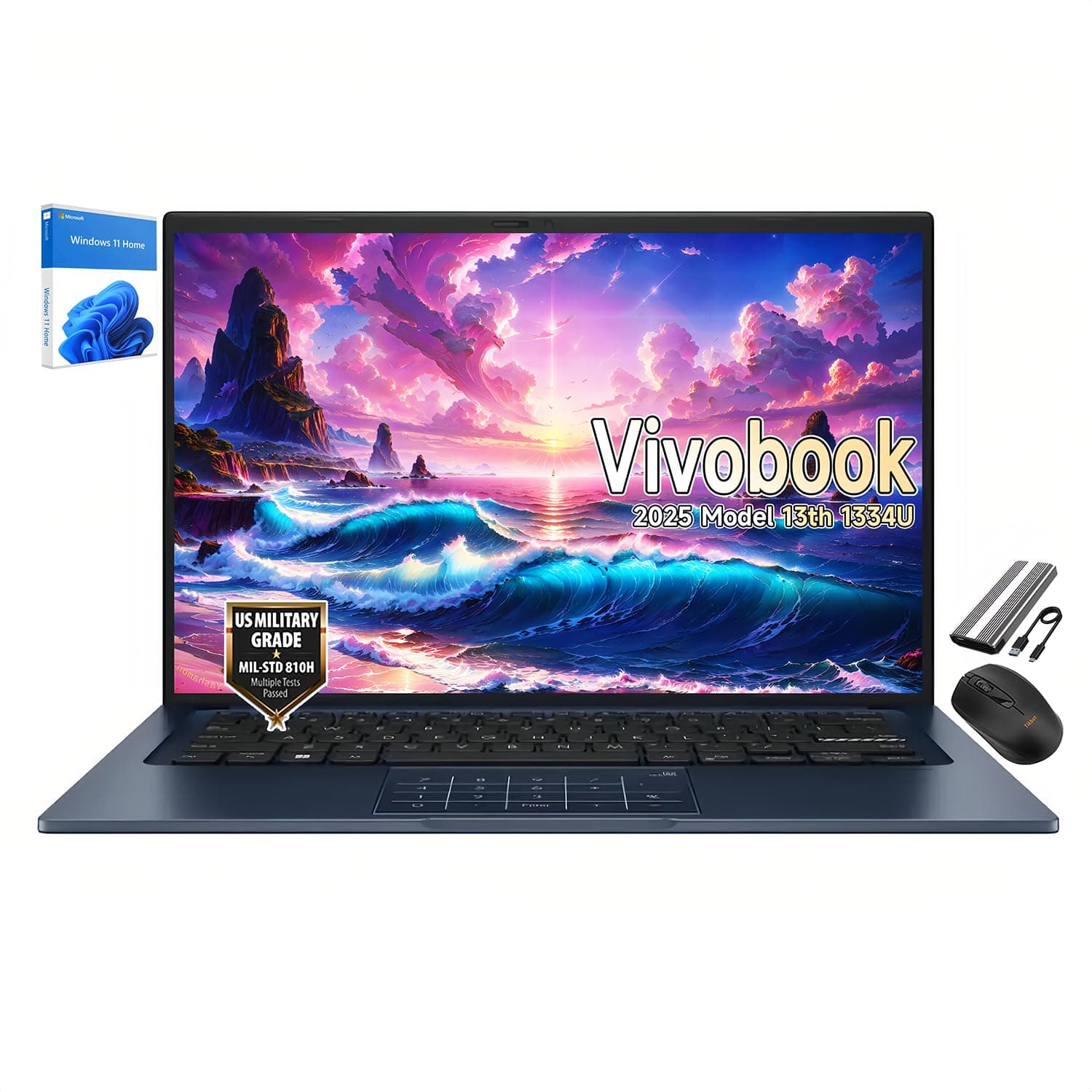 ASUS Vivobook 14" 2025 Model Laptop, Latest Intel 10-Core i5-1334U(Beats i7-1265U), 720p Webcam, USB C, Slim Design, 180° Flat-Lay Hinge, Win11, Wireless Mouse & 128GB PSD (16GB RAM | 2TB SSD)
