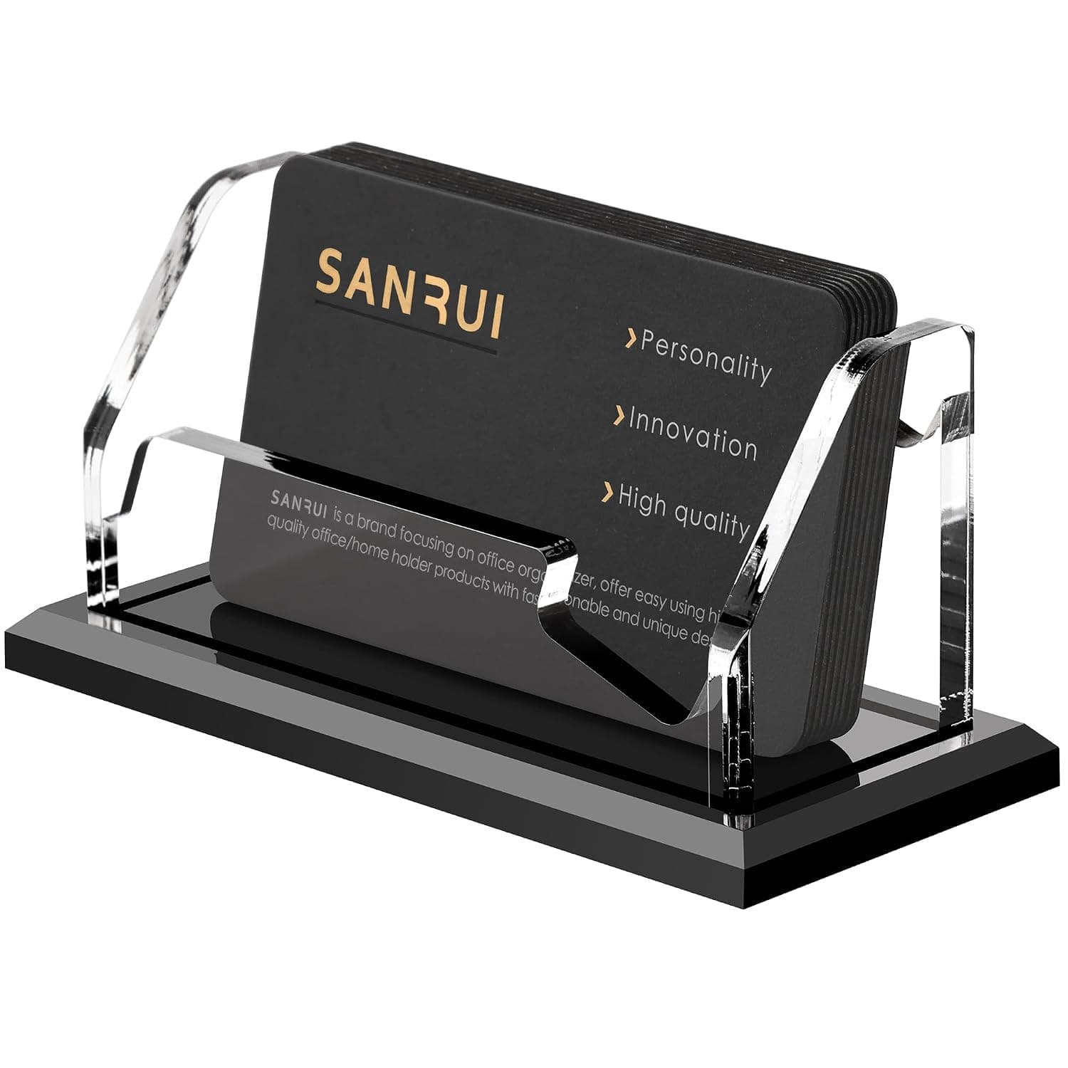 SANRUI Acrylic Business Card Holder - 8MM Thick Widened Base, Business Card Display for Desk , Fits 3.5x2 Inch Cards, Versatile for Office/Home/Trade Shows