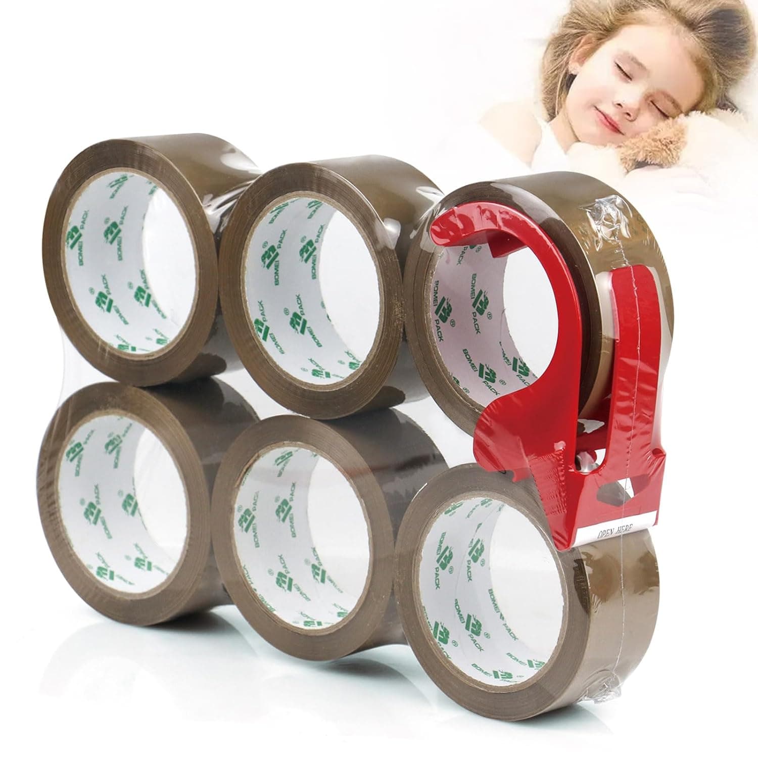 BOMEI PACK 6 Rolls Brown No Noise Packing Tape 48MM x 50M Quiet Box sealing Heavy Duty Moving Parcel Tan Silent Tape for School Supplies Office Industrial