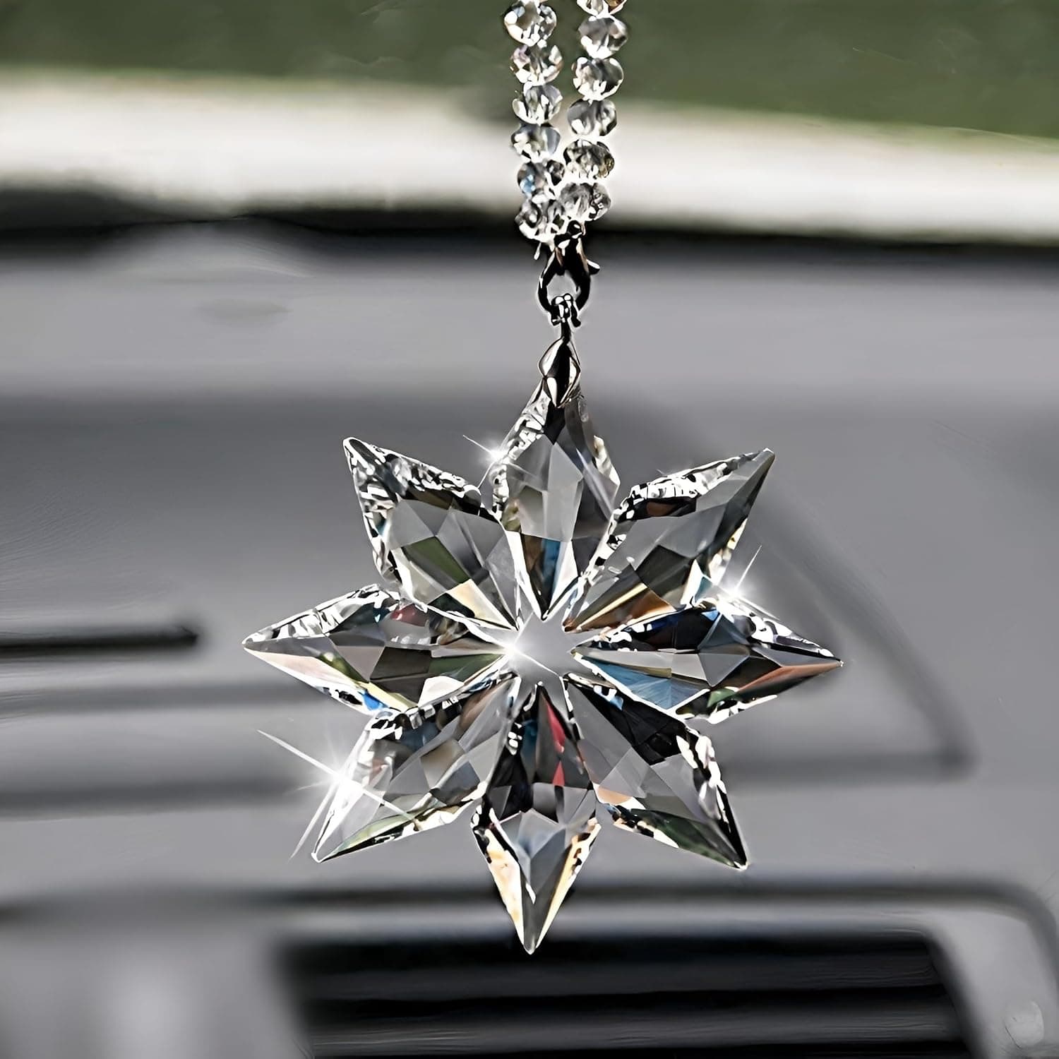 Joyzzz Car Decor Diamond, Elegant Crystal Rear View Mirror Charm, Bling Auto Accessories for Women, Rhinestone Mirror Pendant, Sparkling Hanging Ornament for Car Interior and Home Decor