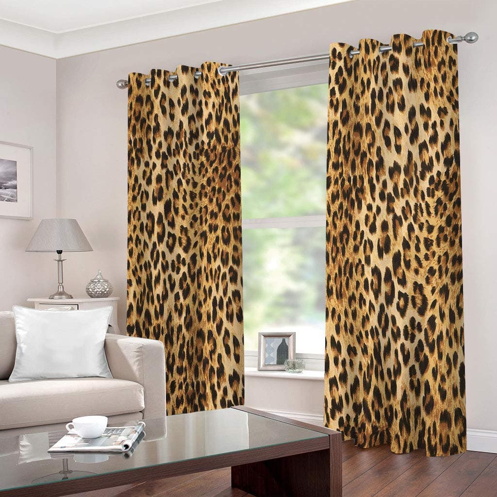 Super Soft Thermal Insulated Blackout Curtains for Bedroom Living Room Fashion Leopard Print Design 102 Inch Drop 2 Panels Eyelet Curtains for Kids Nursery Home Decoration Essentials