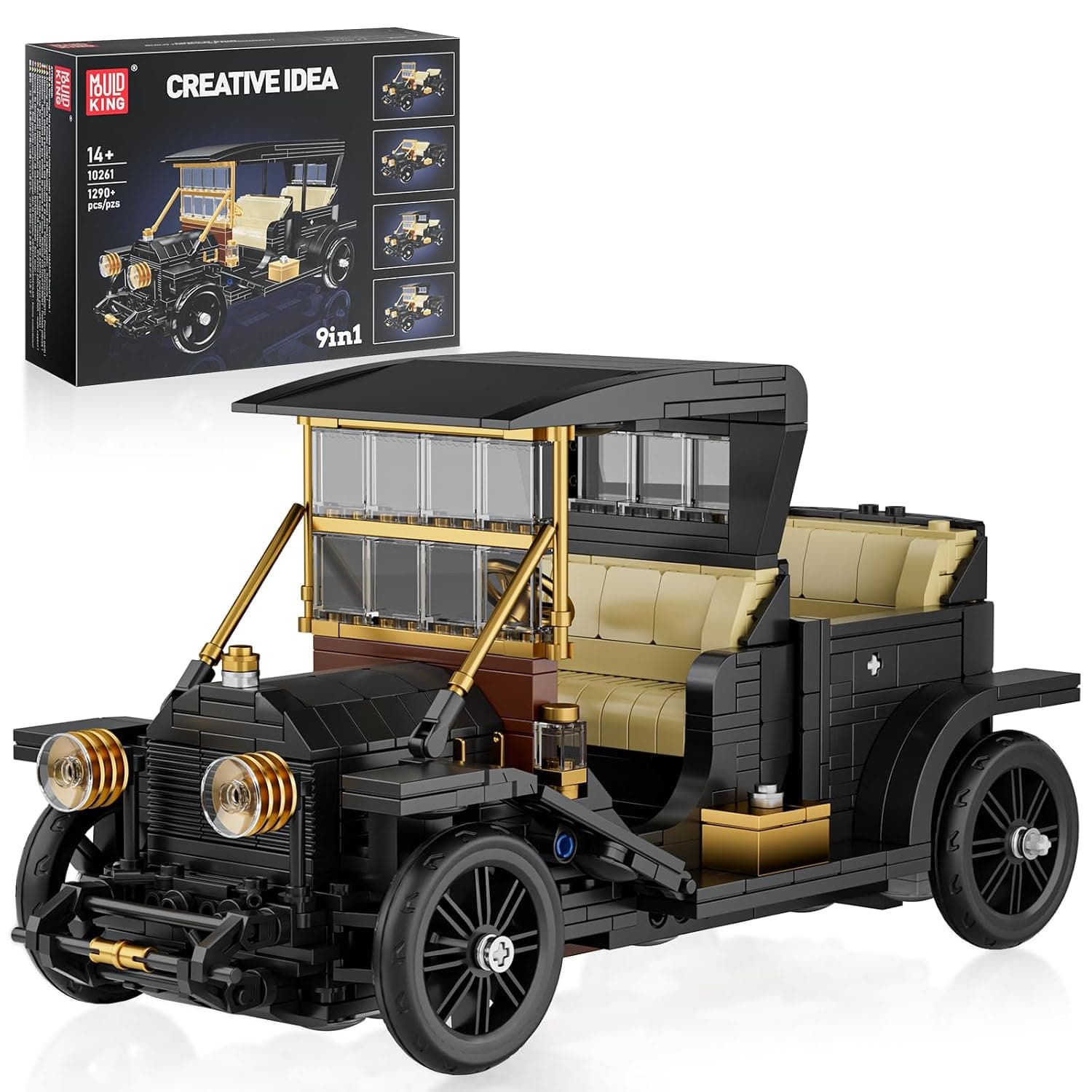 Mould King Vintage Oldtimer Construction Set, 1290 Pieces, 9-in-1 Retro Car Model Construction Toy for Adults and Ages 14 and Above, 10261