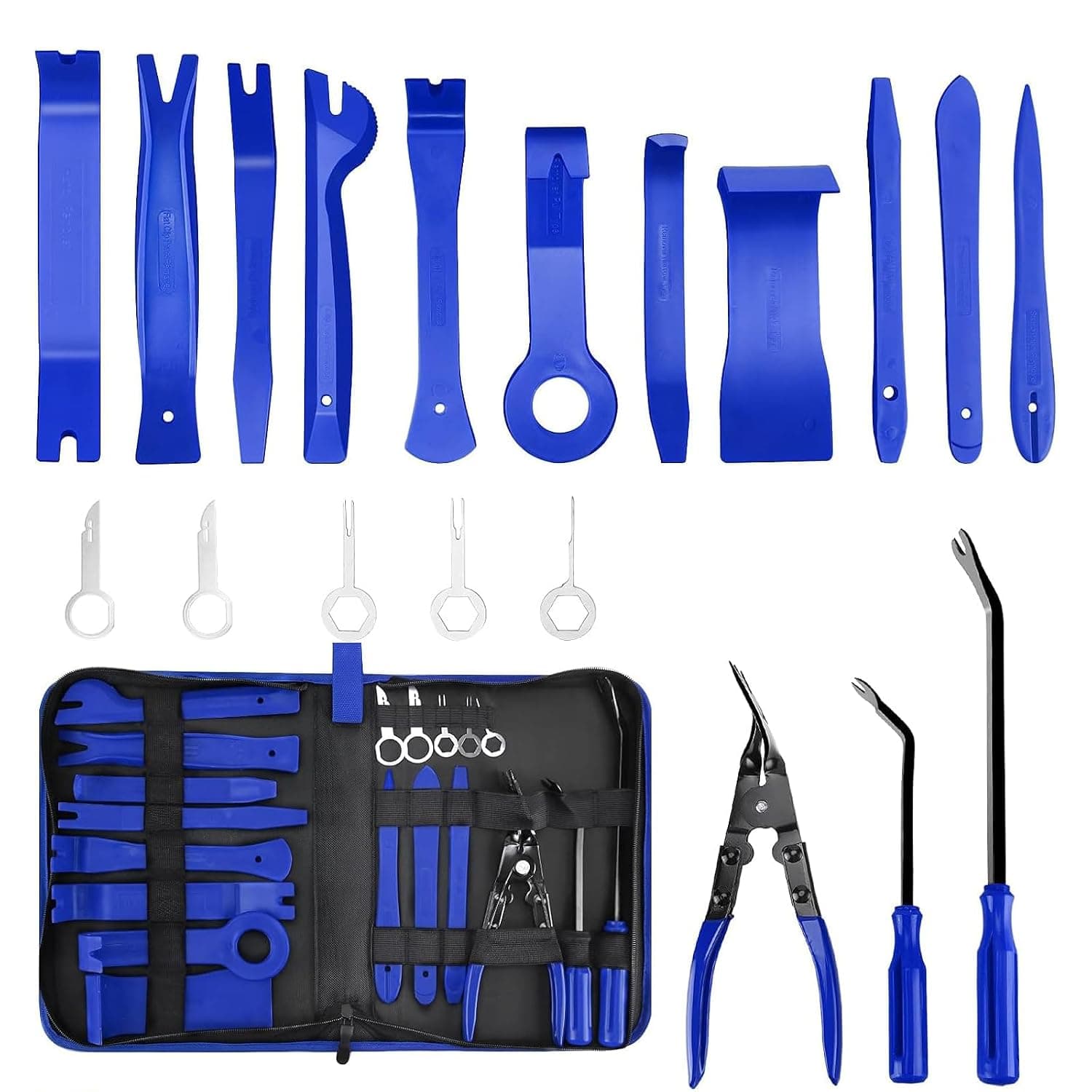 Tazweeq Car Audio Removal Kit, 19 Pieces Auto Clamp Fastener Terminal Removal Kit Plastic Pry Tool Kit for Car Panels, Dashboards, Doors, Audio, Radio, Stereo, Comes with Storage Bag (Blue)