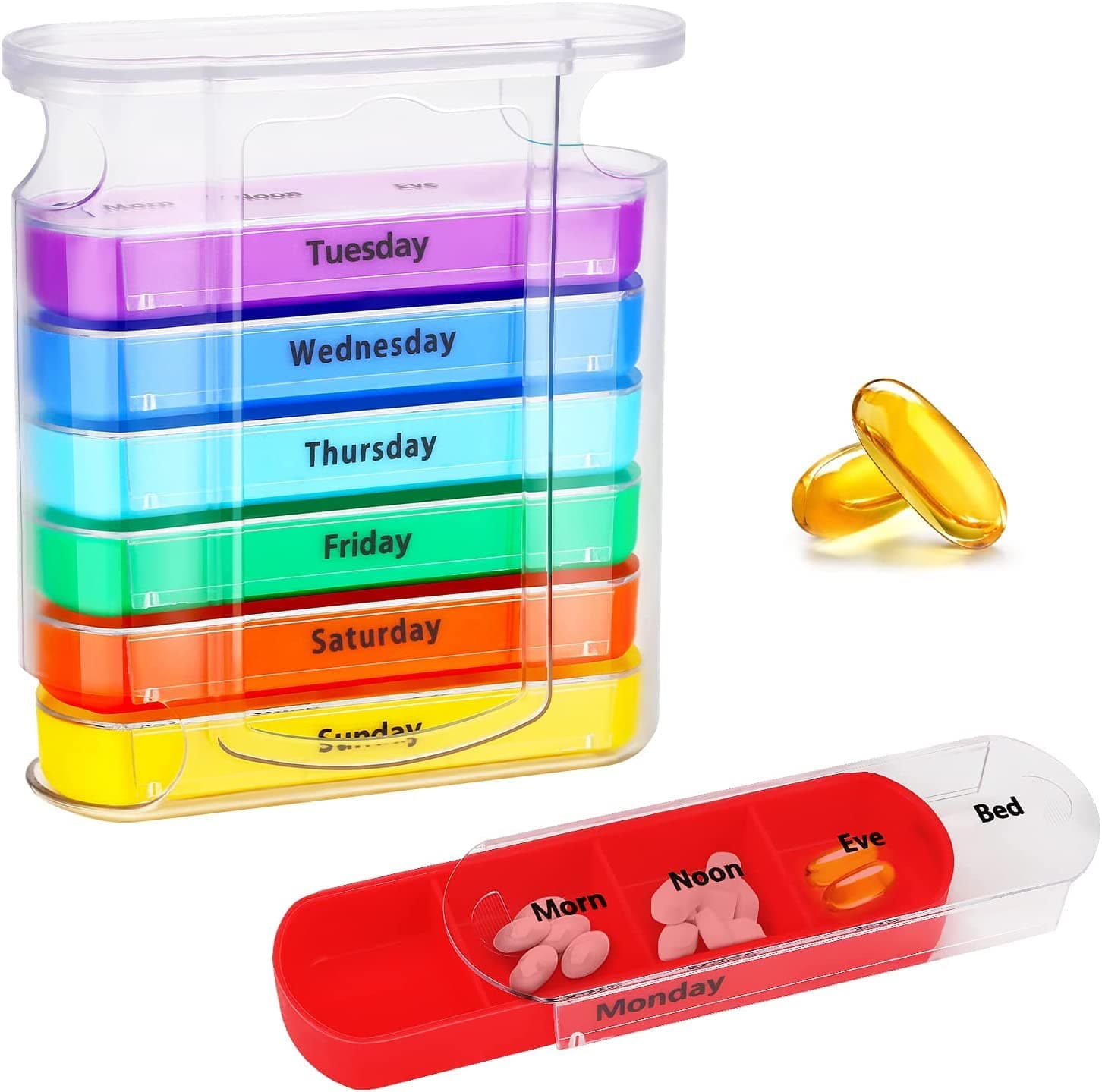 Portable Pill Cases Pill Organiser 4 Times a Day Weekly Tablet Box Pill Box Organiser 7 Day with 28 Compartments for Medicines Supplements Vitamin, Portable Medicine Box for Men Women
