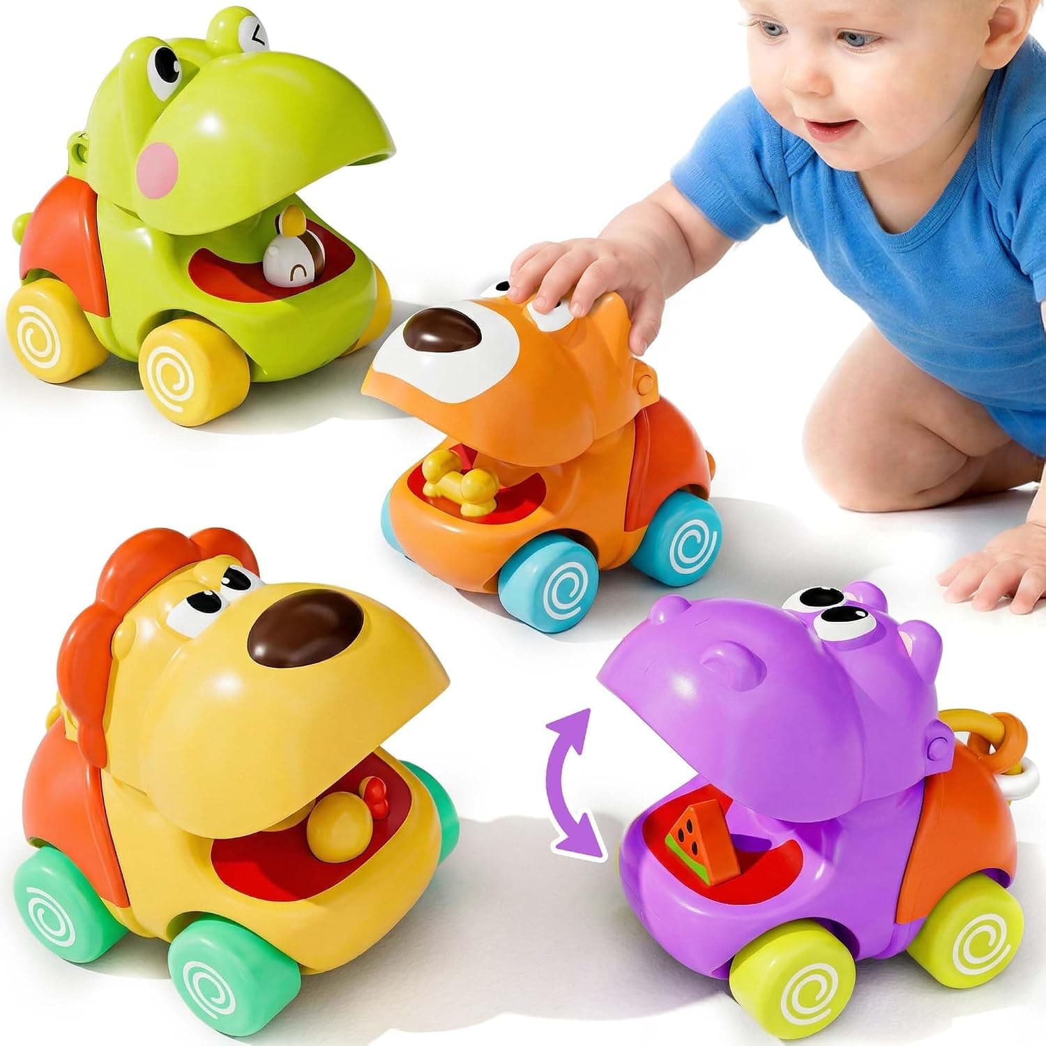 Push Go Animal Car Toys for Toddler 1-3, Baby Friction Racing Cars, Infant Play Vehicle Set, Kids Inertia Vehicle Toy, 1st Birthday Gifts for 12 18 24 Month 1 2 One Year Boys Girls Child