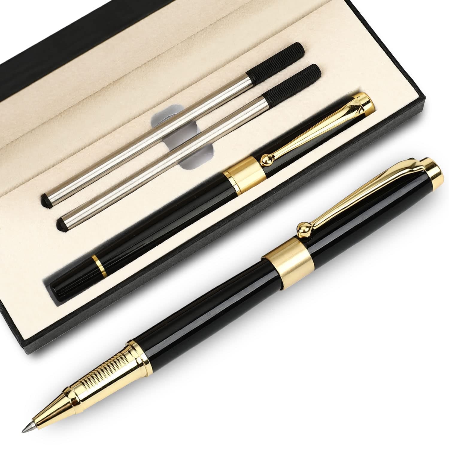 Bukela Metal Ballpoint Pen Set, 0.5mm Fine Point Writing Tool with Gift Box, Luxury Ballpoint Pens, Executive Office Stationery, Black Ink Pen with 2 Refills