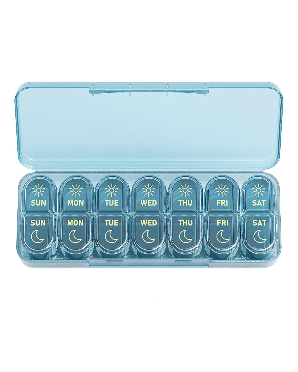Daviky Pill Organiser 2 Times a Day, Premium Weekly Pill Box (AM&PM) | Portable Travel Design, Easy-Open Compartments, Large Capacity, Compact, Reusable for Pills, Vitamins & Supplements