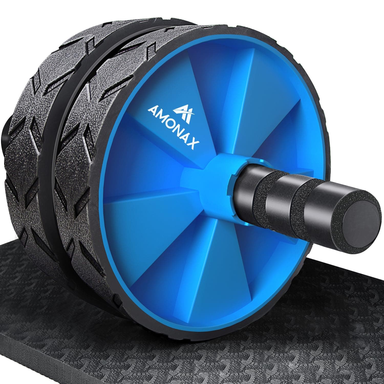 Amonax Convertible Ab Wheel Roller with Large Knee Mat for Core Abs Rollout Exercise. Double Wheel Set with Dual Fitness Strength Training Modes at Gym or Home