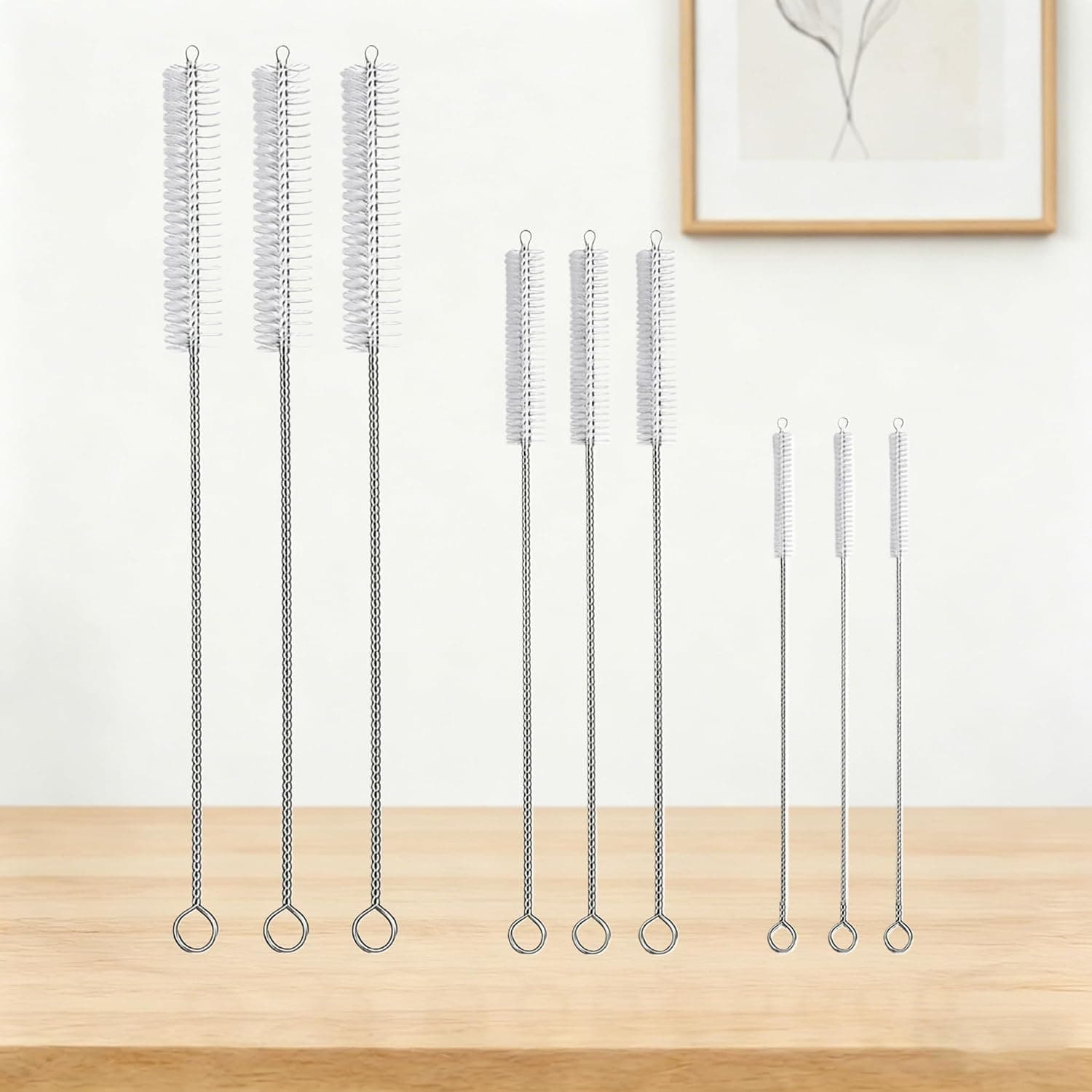 9-Piece Straw Cleaner Brush Kit, 3-Size 8”, 10”, and 12” Extra Long Pipe Cleaners, 10mm Straw Cleaning Brush for Tumbler, Sippy Cup, Bottle and Tube