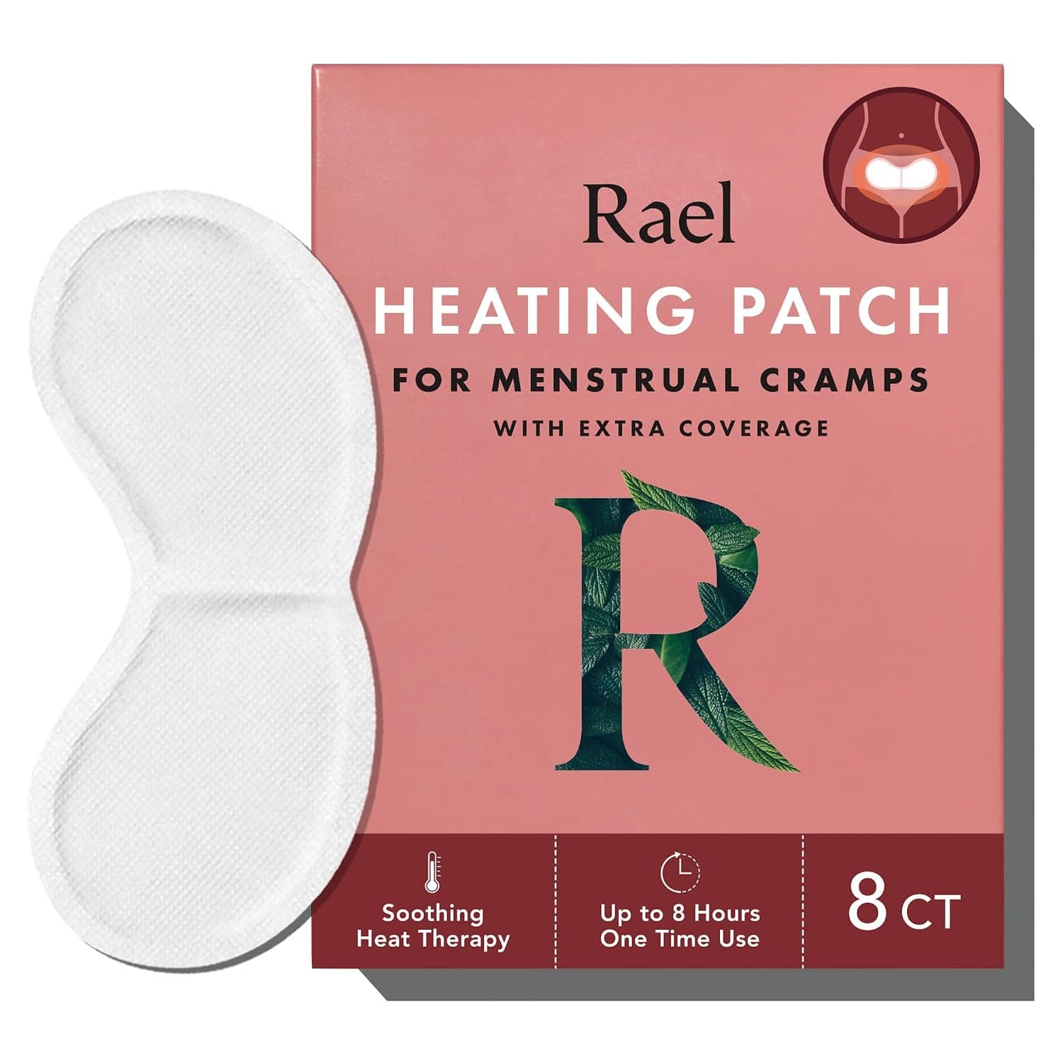 Rael Large Herbal Heating Patches, Feminine Period Care for Cramps (8 Ct) | Period Heating Pads for Cramp Care, Back, Stomach, Ultra Thin Design, for All Skin Types, Extra Coverage