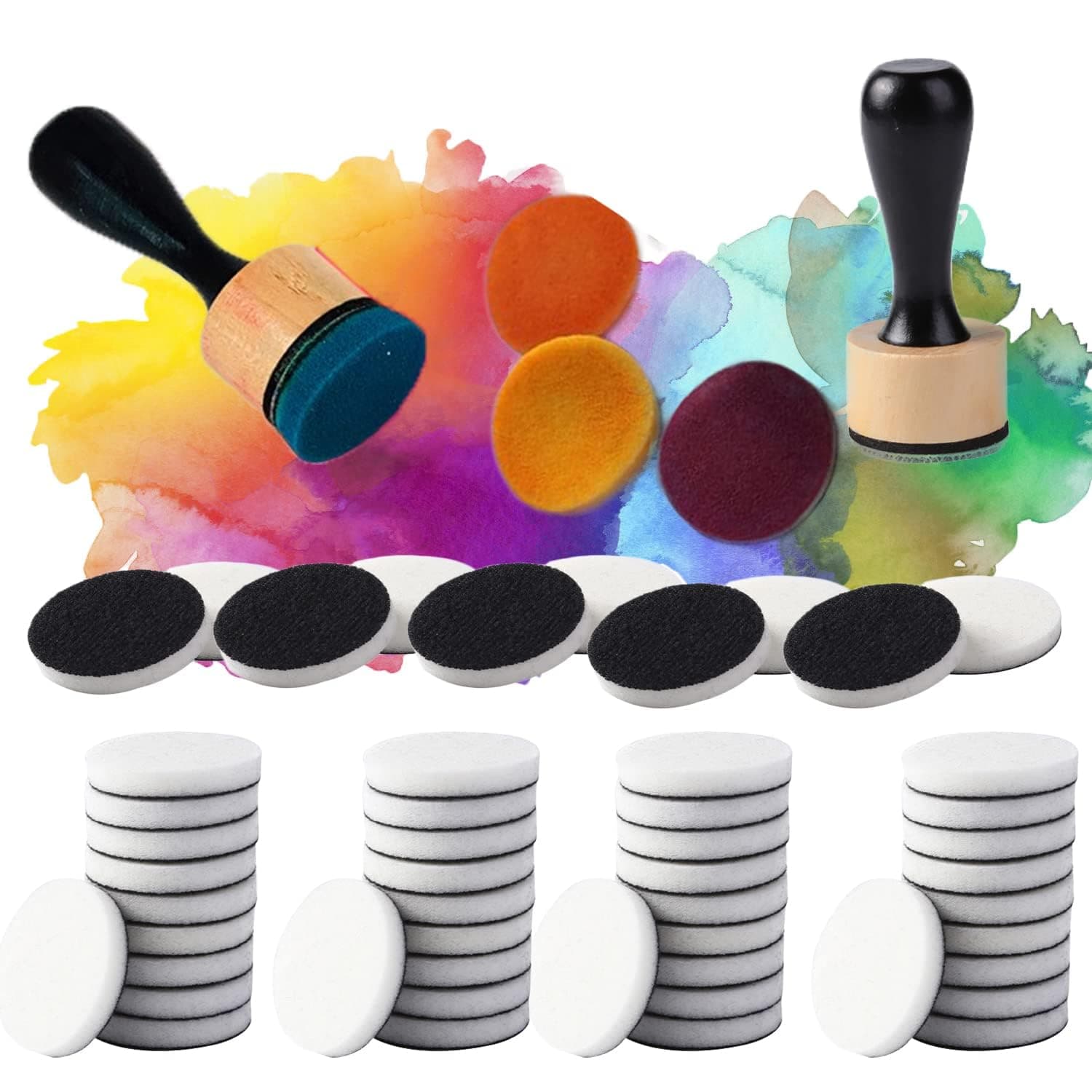 56-Pack Round Ink Blending Tools with 54 Replacement Foam Pads – Durable Refill Sponges for Distressing, Blending, Scrapbooking, Painting, Drawing & DIY Craft Supplies