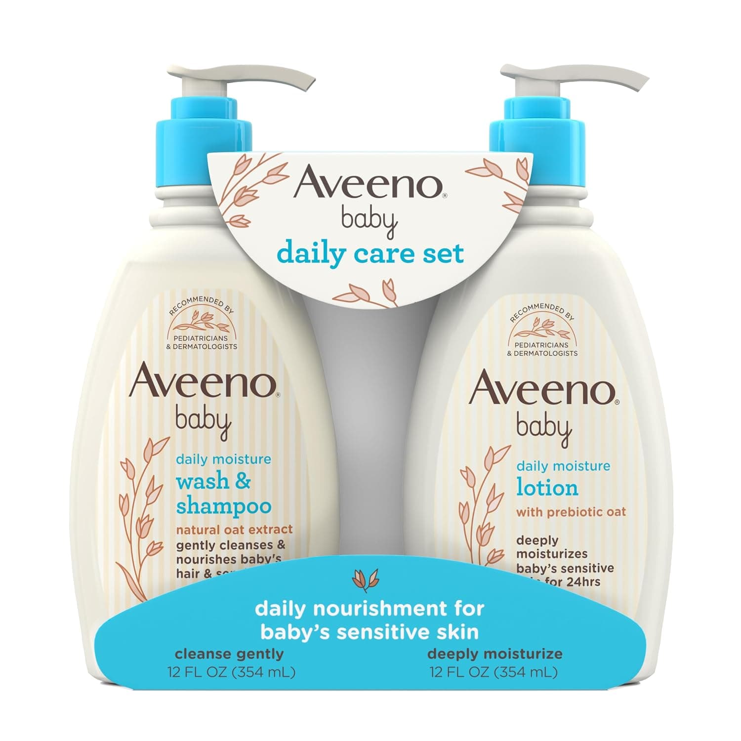 Aveeno Baby Gentle Moisturizing Daily Care Set, Natural Oat Extract, Natural Colloidal Oatmeal, 2 Items
