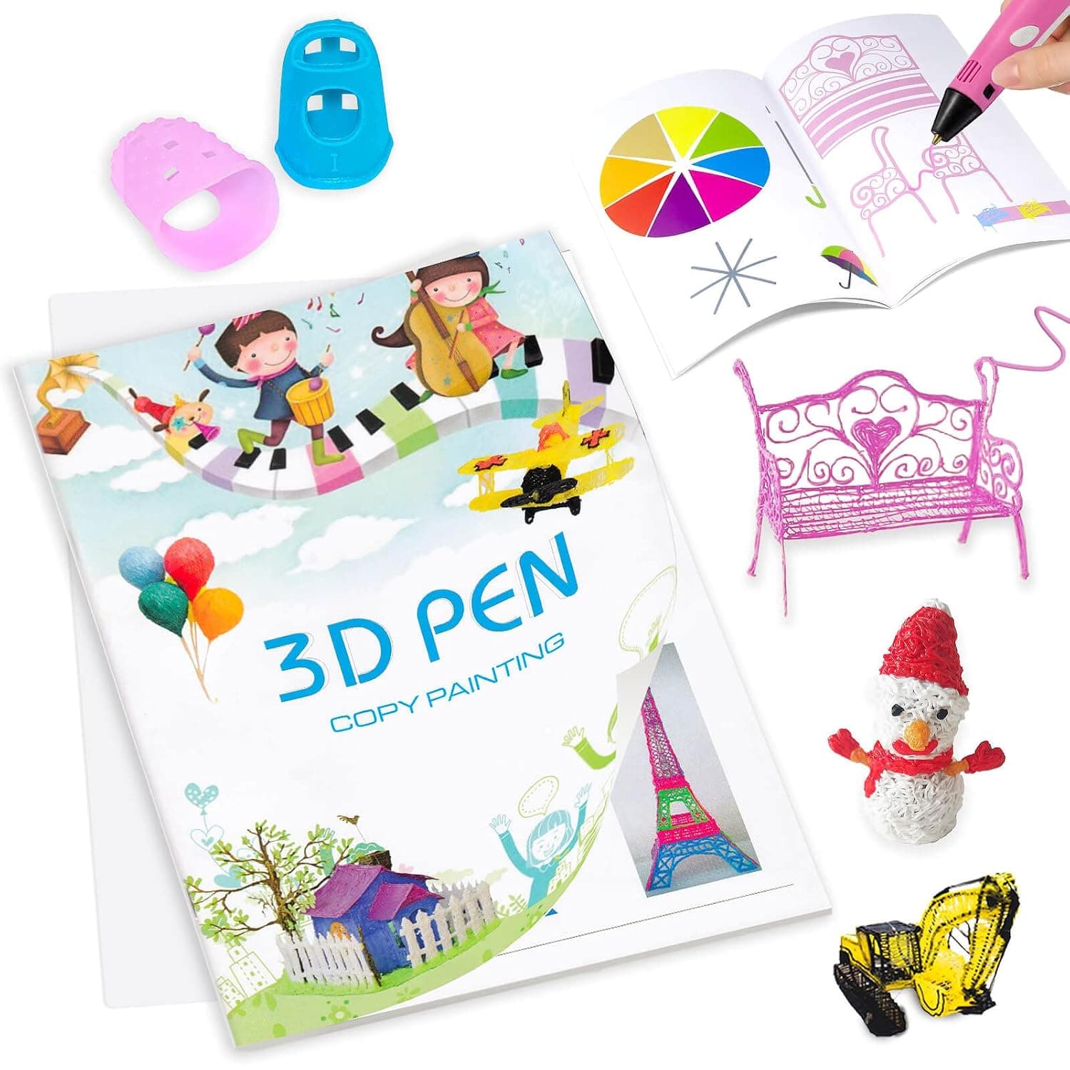3D Pen Printing Drawing Book, 40 Pattern Templates Stencils | Reusable Colored Thick Paper Template with Two Clear Plates, 3D Painting Graffiti Art for DIY Gifts, Creative Craft Projects