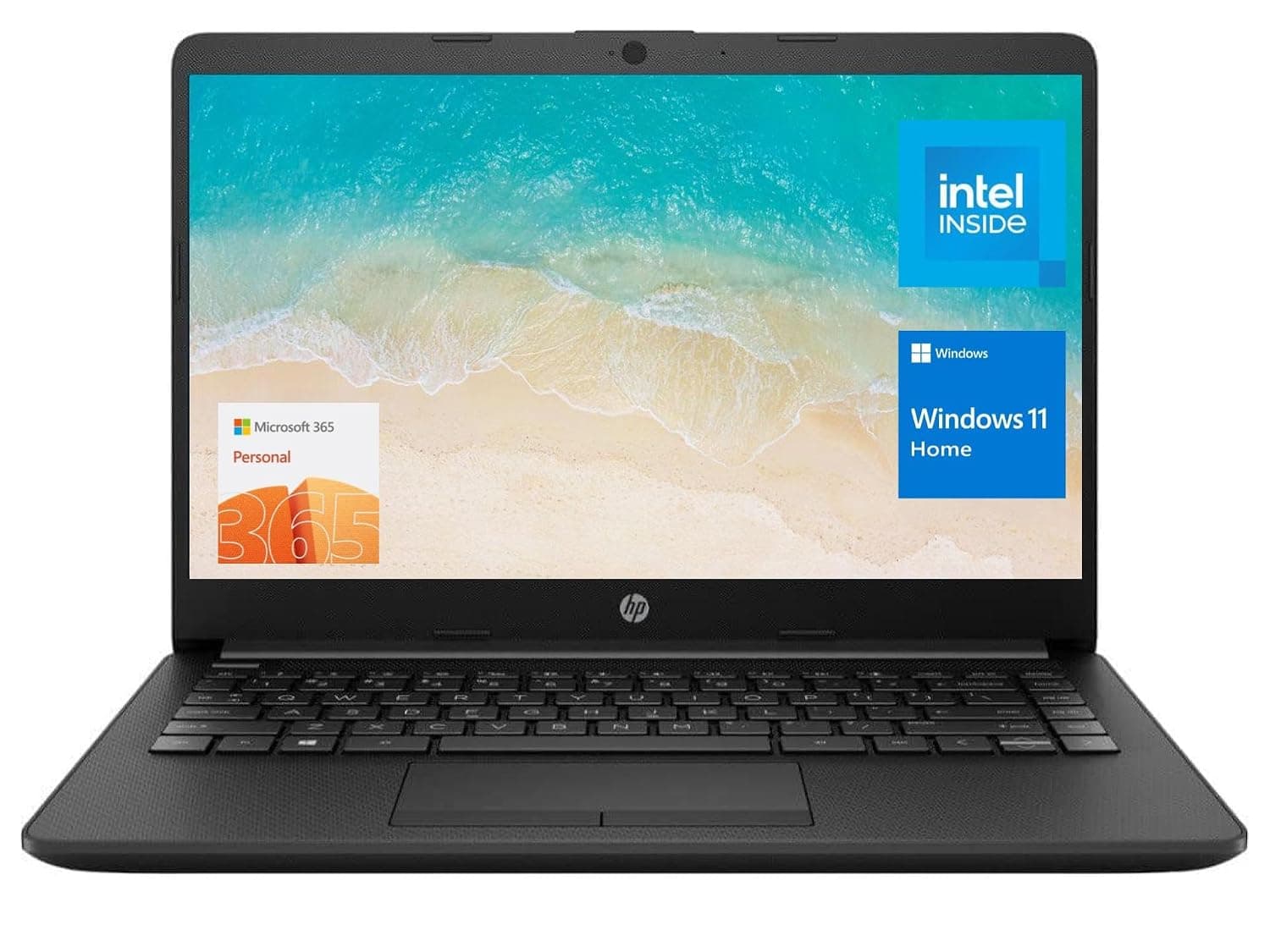 hp 14" Portable Laptop (Include 1 Year Microsoft 365), HD Display, Intel Quad-Core Processor, 16GB RAM, 128GB Storage, Wi-Fi 6, Webcam, HDMI, Windows 11 Home, Black