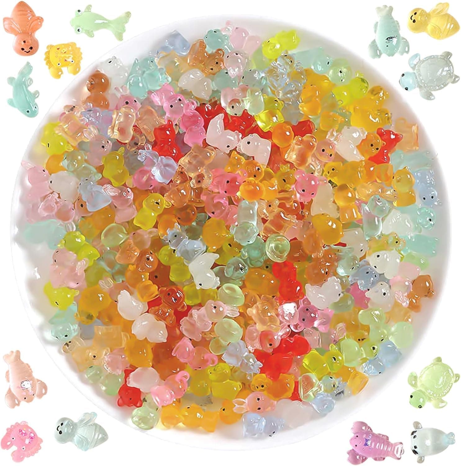 120 Pcs Mini Resin Animals, Tiny Colourful Glow in The Dark Animals, Miniature Figures for Fairy Garden Dollhouse Aquarium Party Favors DIY Craft Decorations Micro Landscape Accessories