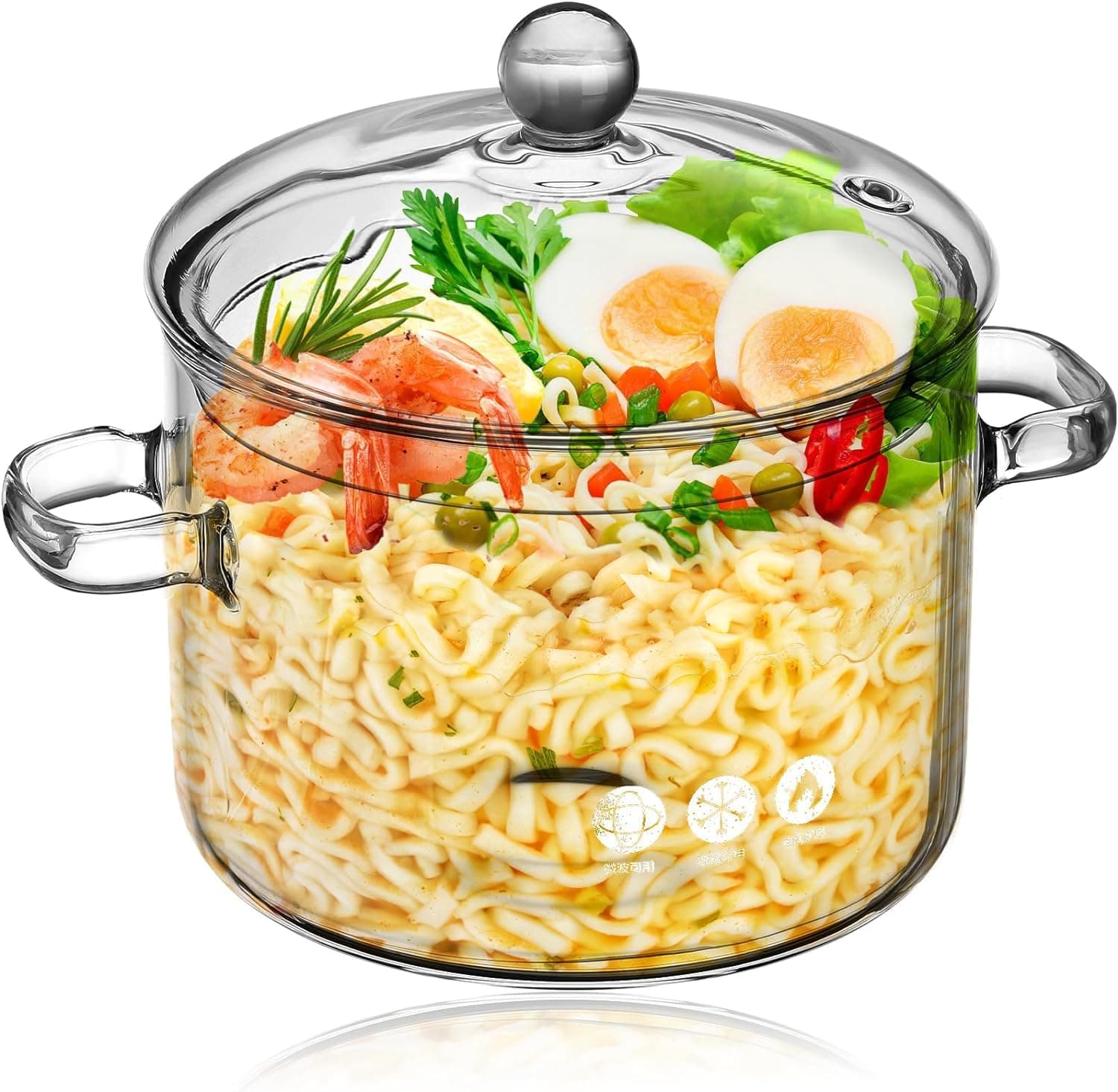 Oven Glass Pot with Lid, Large Capacity Cooking Pot, Transparent Pot with Handle, Stovetop Stock Pot, Borosilicate Glass Cookware, Dishwasher safe pots and pans (1900ml)
