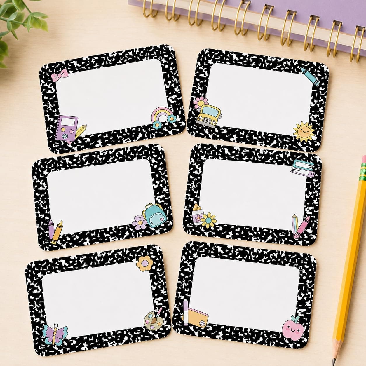 Student Name Labels, 30Pcs Self-Adhesive School Book Stickers, Cute Cow Print Border Name Tags for Notebooks, Textbooks, Classroom Supplies