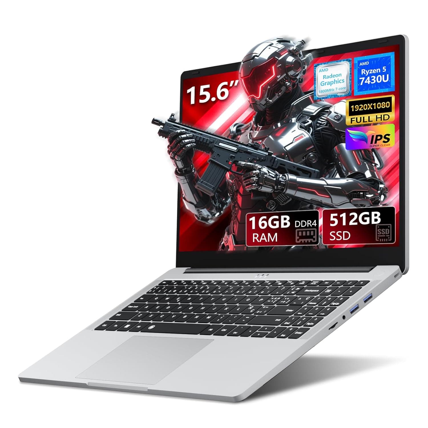 Laptop, AMD Ryzen 5 7430U Gaming Laptop, 15.6 Inch Laptop Computer with 16GB RAM 512GB SSD, AMD Radeon Lap top, Laptops with Backlit Keyboard, 55.2Wh Battery, Type-C, HDMI,Win 11 Pro