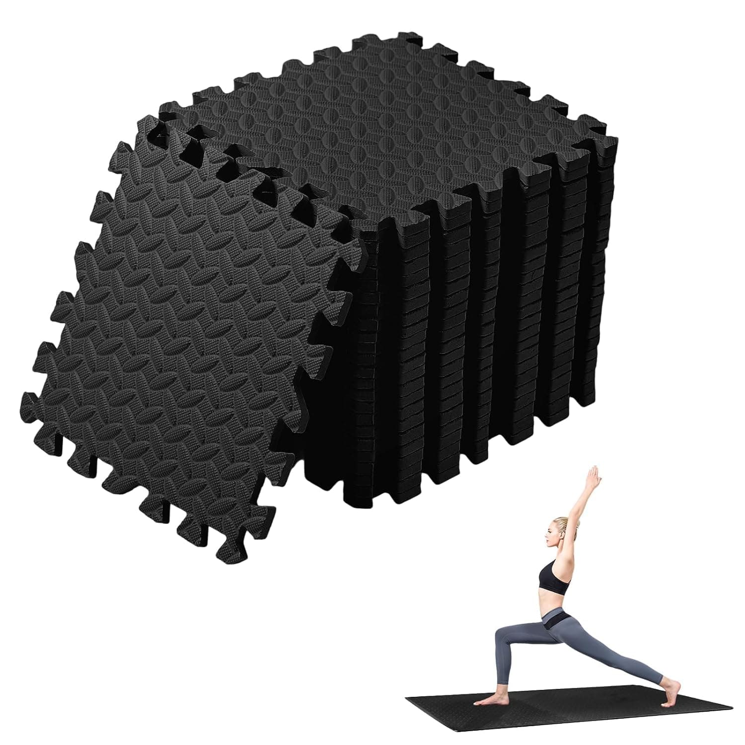 Interlocking EVA Foam Floor Mats Puzzle Exercise Mat with Edge Borders, Non-Slip Protective Gym Flooring for Home Gym, Kids Playroom, Garage Equipment (6, black, 60 * 60 * 2)