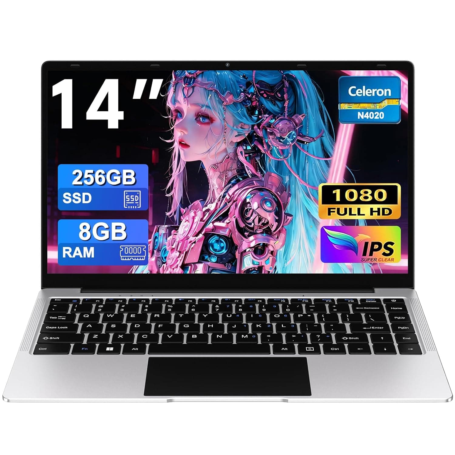 2026 14 Inch Laptop Computer Win 11Laptops with 8GB 256GB SSD Up to 1TBSSD Expand Laptops N4020 up to2.8GHz FHD 108OP Display Dual WiFiWebcam Portable Laptop for StudentsBusiness Home Office--Silver