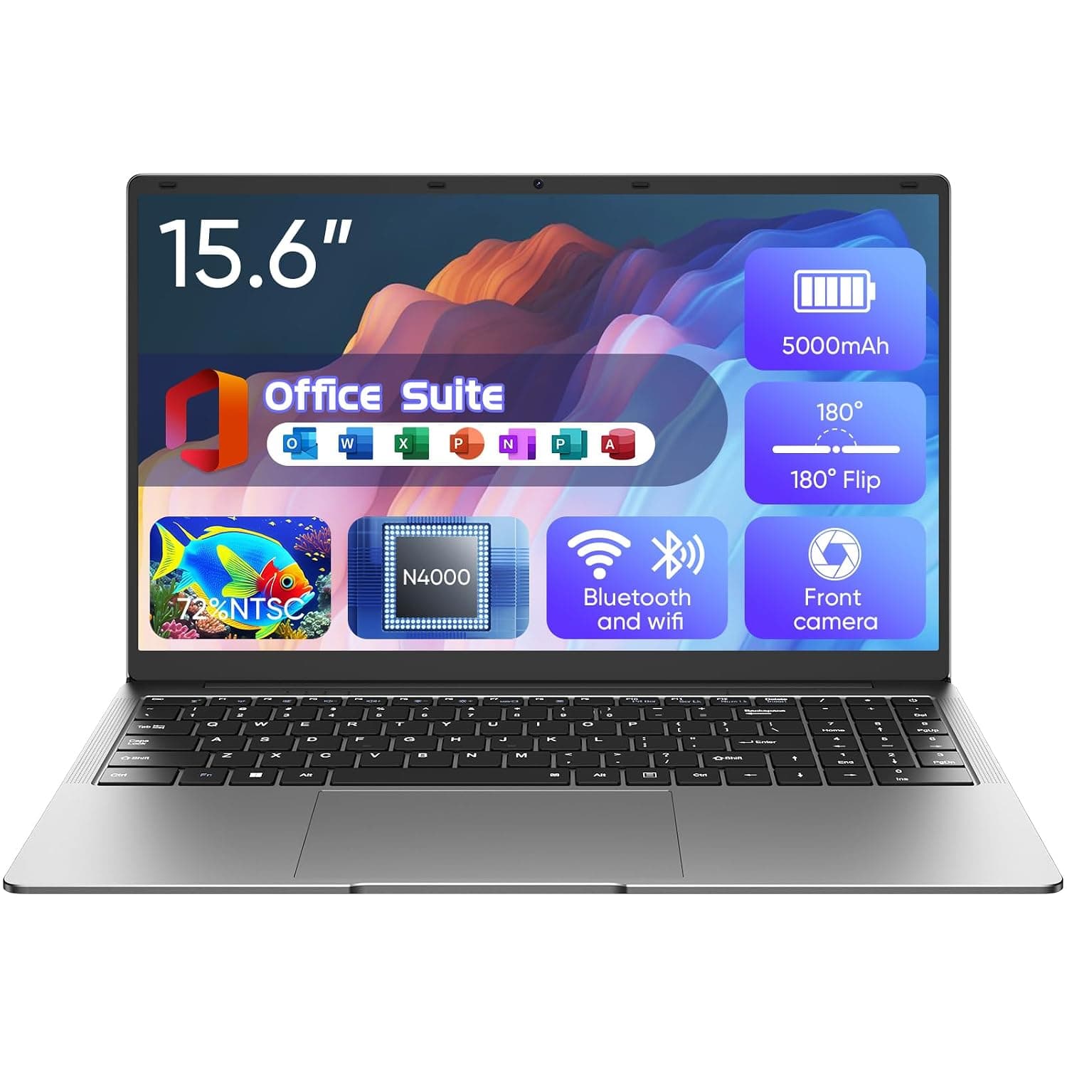 EYY 15.6" Laptop Computer, Win 11 Laptop with 100% sRGB FHD Display, 8GB RAM 512GB SSD, Celeron N4000 Processor Laptops, Office Suite, HDMI, USB 3.0, 2.4/5G WiFi, 5000mAh Battery, Study Work Computer