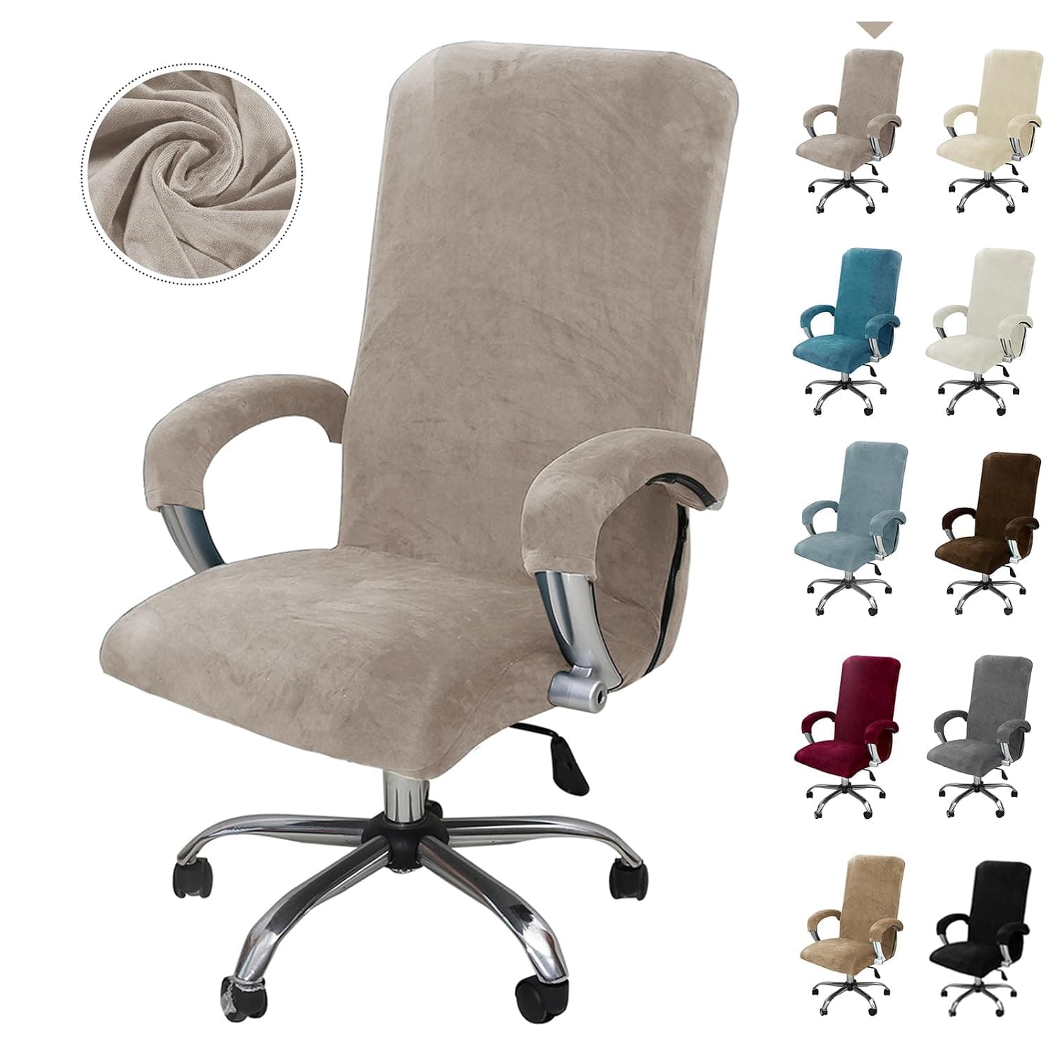 Alishomtll Velvet Office Chair Cover With Armrest, Stretch Covers, Gaming Cover, Removable Armchair Cover, Elastic for Computer, Swivel Chairs (Taupe)