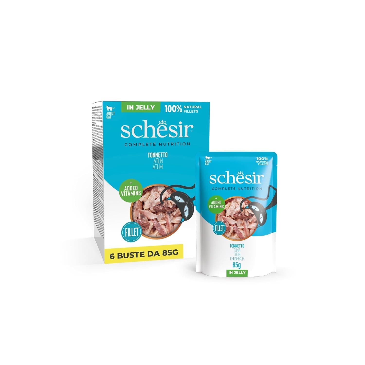 Schesir, Tuna fillets in Jelly,Wet Food for Cats, original recipe, 100% natural, 6 x 85 g