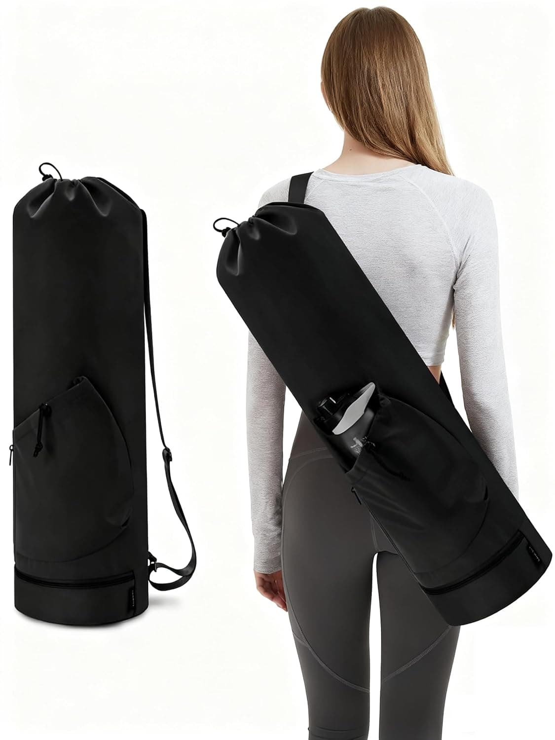 Tazweeq Yoga Mat Bag, Multi-Functional Storage Bag with Water Bottle Pocket and Bottom Wet Pocket, Exercise Yoga Mat Carrier for Women Men