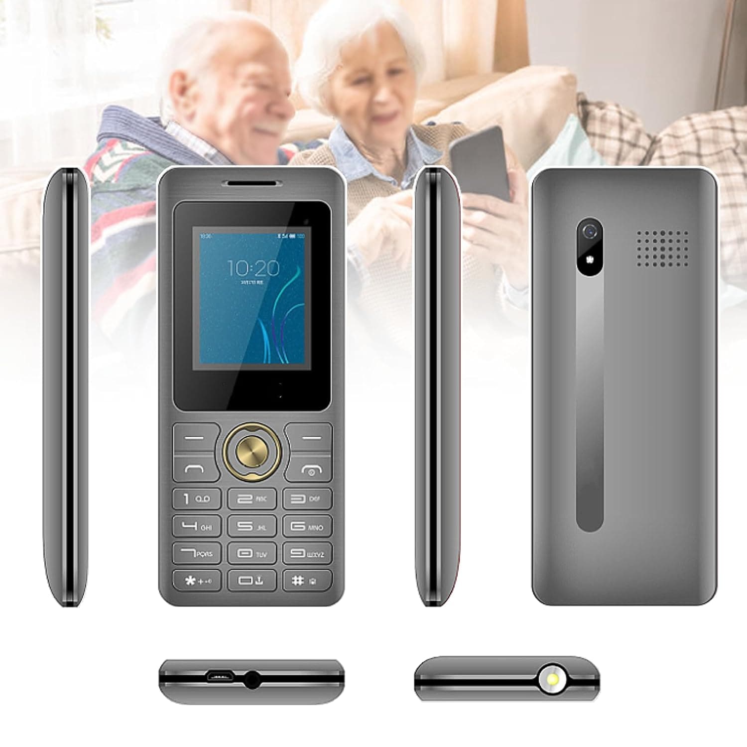 Basic Mobile Phones for the Elderly and Kids, Unlocked Dumb Phones, Cell Phones Without Internet - with Big Buttons, MP3, MP4, Camera, Flashlight, SOS,Grey