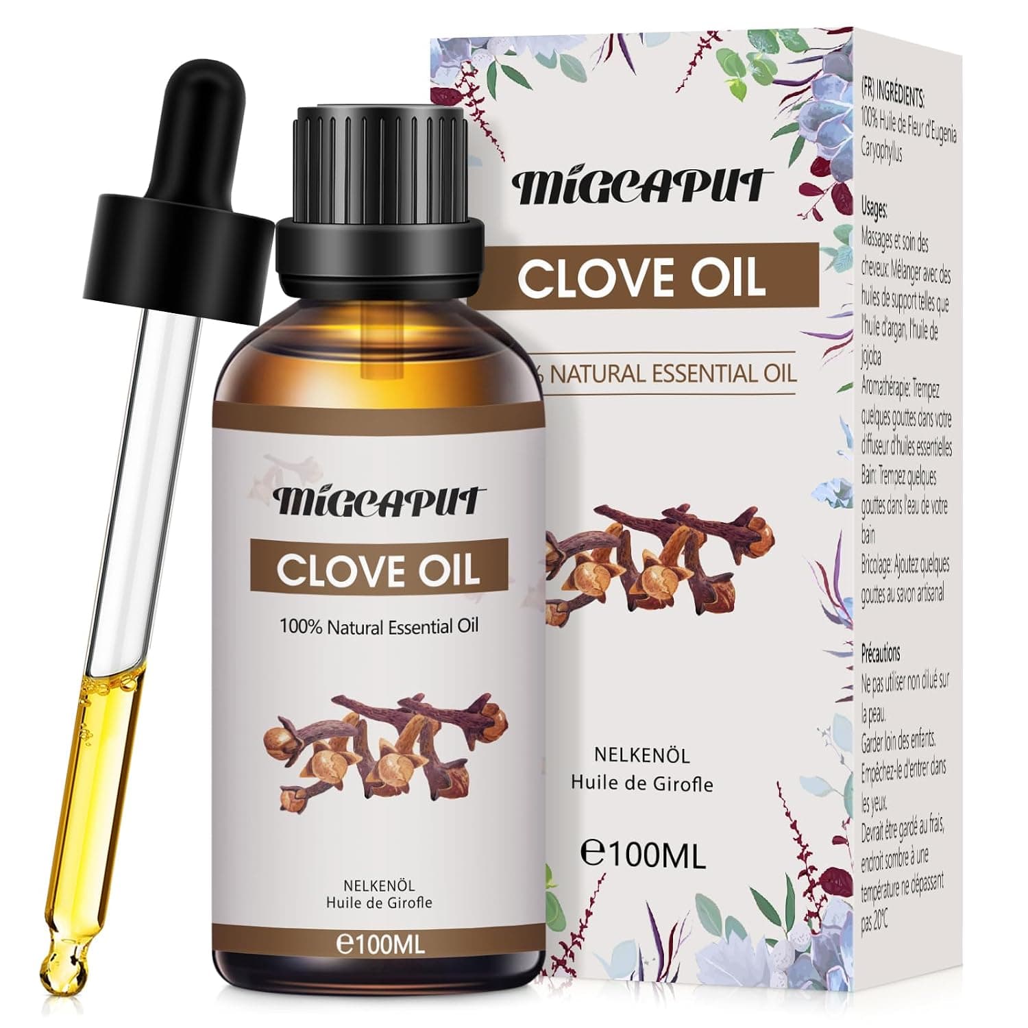 MIGCAPUT Clove Essential Oil 100 ml, 100% Natural Premium Fragrance Oil, Aromatherapy Essential Oils for Humidifier Diffuser, SPA, Massage, Sleep, Handmade Soap