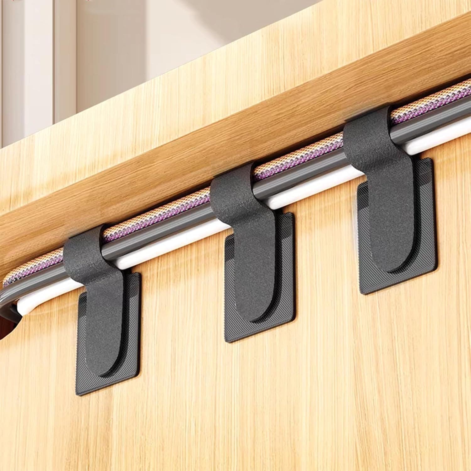 Black Self-Adhesive Cable Ties – Pack of 20 Hook-and-Loop Fasteners with Self-Adhesive Backing, Cable Organiser for Cable Management