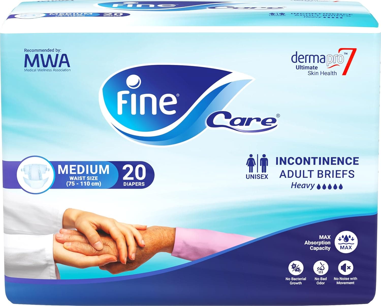 Fine Care Adult Diapers Size Medium, Waist (75-110 cm), Pack of 22 Incontinence Unisex Briefs, Disposable and Highly Absorbent.
