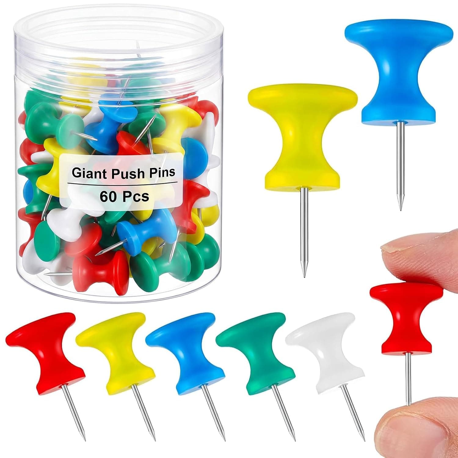 Outus 60 Pcs Giant Push Pins Large Thumb Tacks, Rainbow Color