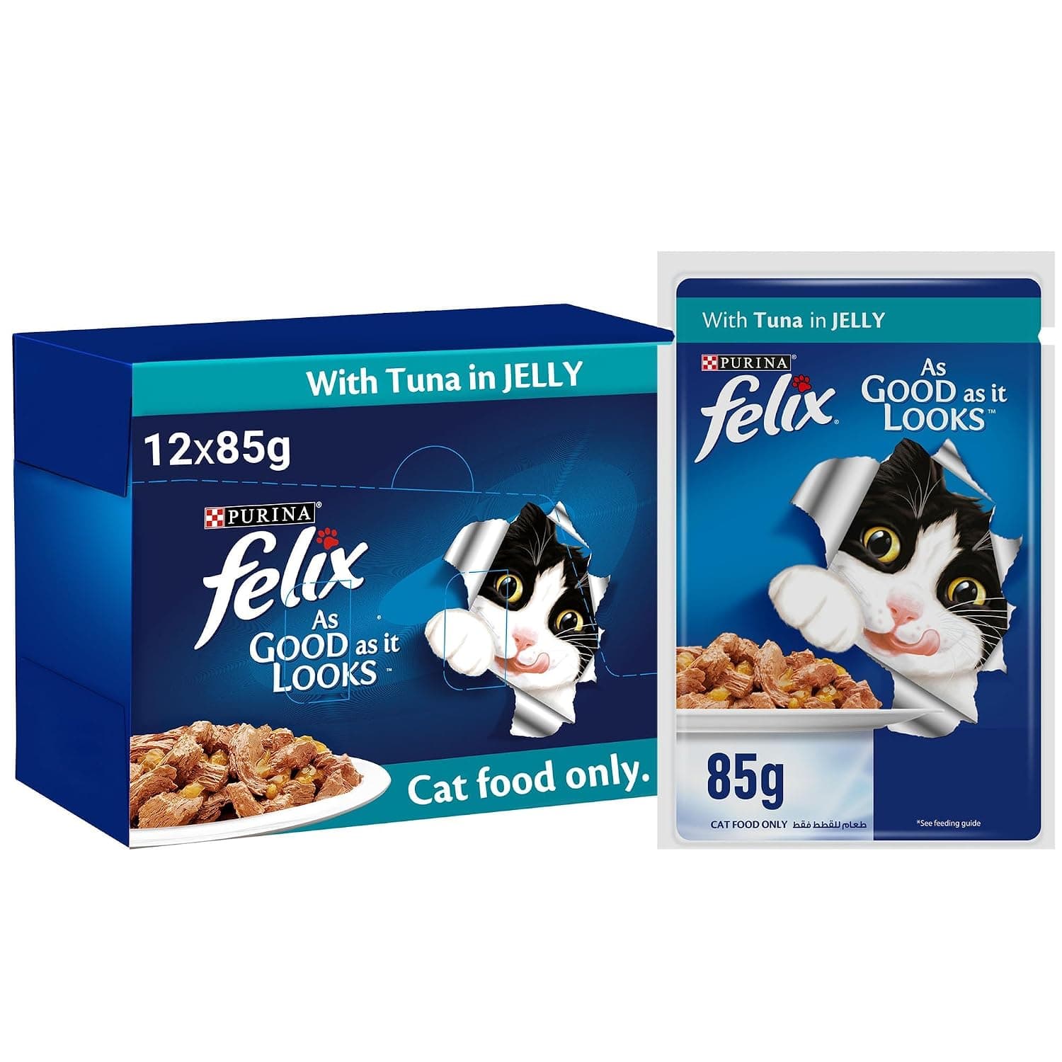 Purina Felix As Good As it Looks Adult Cat With Tuna In Jelly 85g, Pack of 24