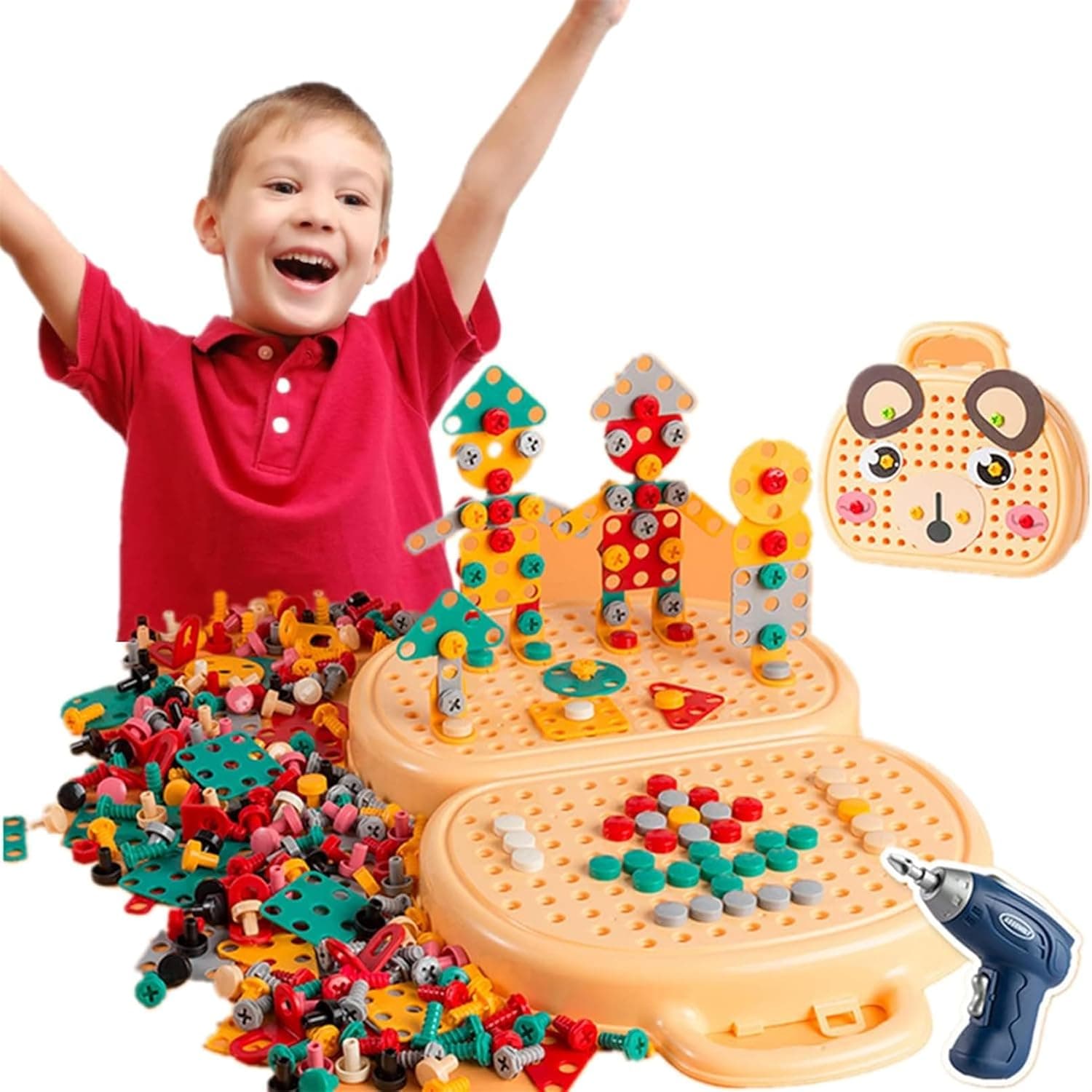 Andanna Kids Screwdriver Toy Set,203 Pcs Kids Drill Set Stem Toys for 3 Year Old Boys,Construction Engineering Building Block Games with Toy Drill & Screw Driver Tool Set DIY Toys (Yellow)