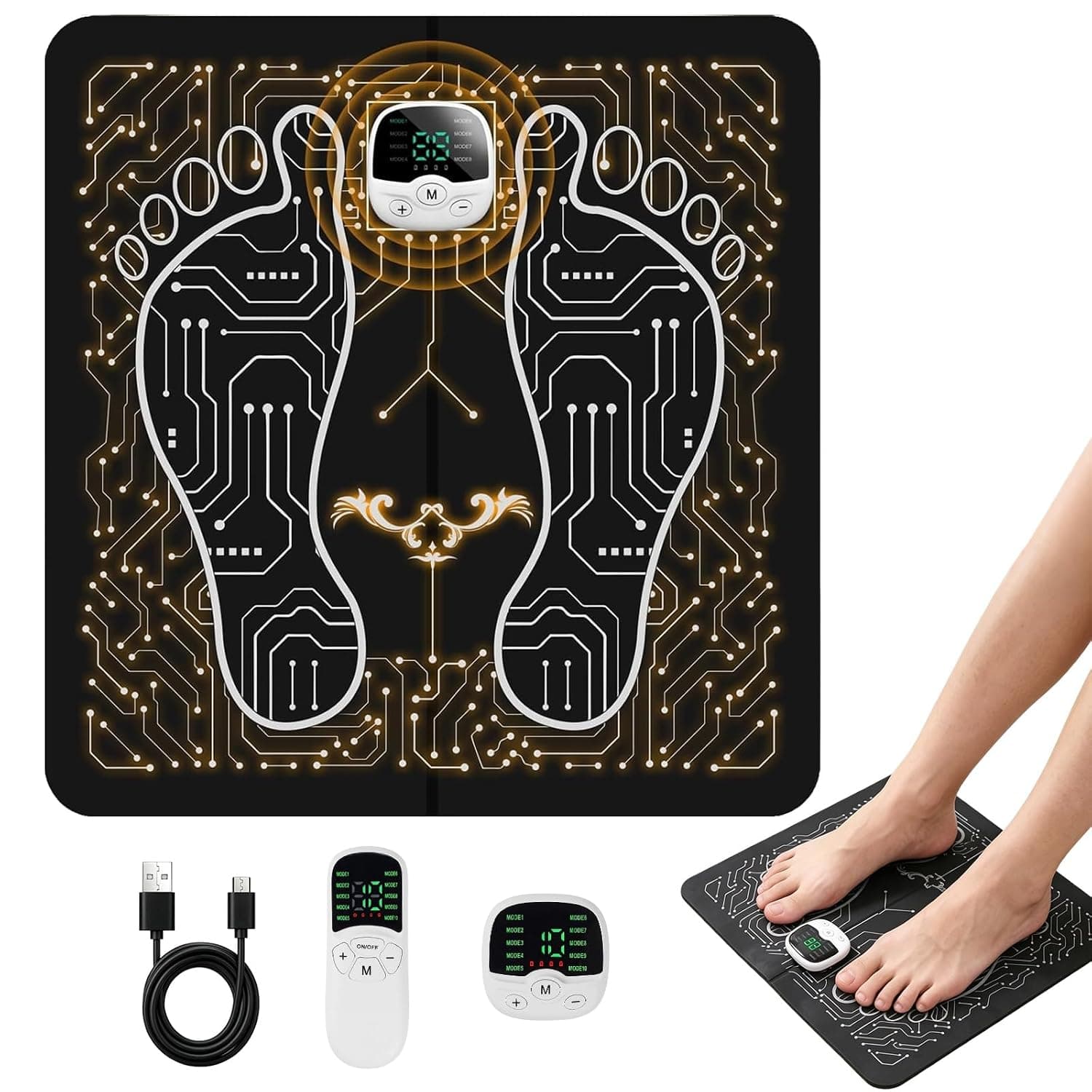 EMS Foot Massagers, Electric Foot Massager, Pulse Massage Mat with Display, Remote Control, 10 Massage Modes & 30 Intensity Levels, 20-Min Auto Timer for Foot & Leg Relaxation and Improved Circulation