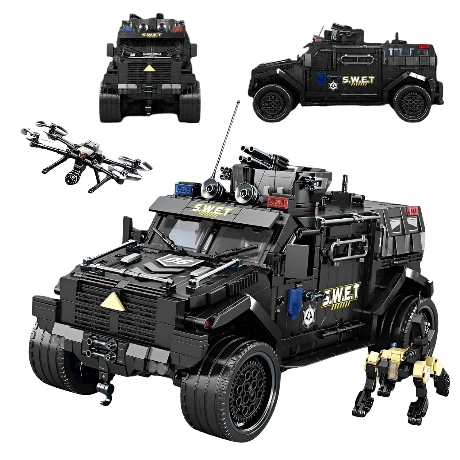 Police Car Clamping Blocks, 1999 Parts Technology Armored Vehicles Construction Kit, Heavy Off-Road Vehicle Construction Kit, Decorative Object Hobby Collection, Gift Ideas for Military Lovers