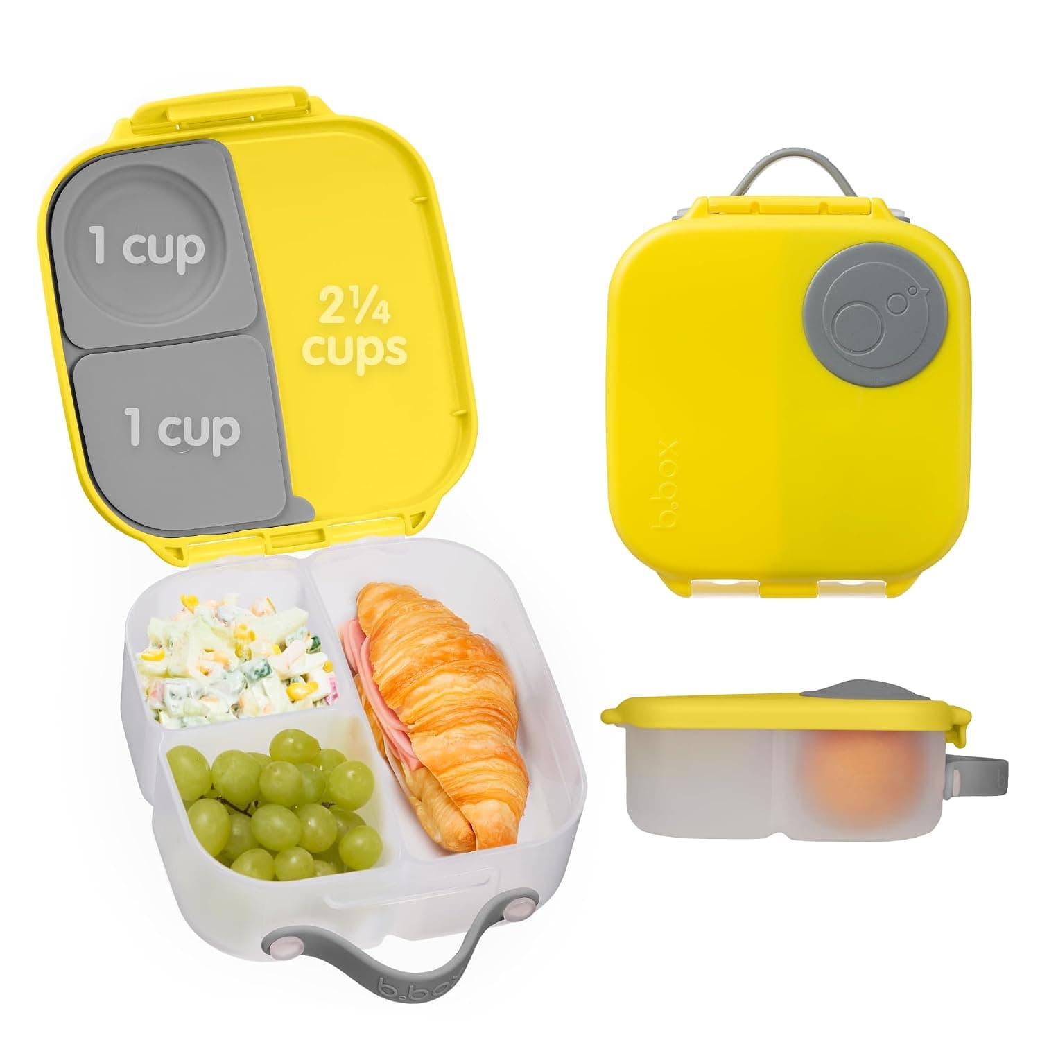 b.box Mini Lunch Box with Adjustable Dividers for Kids, Silicone Food Storage Container with Easy to Open Latch and Carry Handle Suitable for Microwave and Dishwasher (Lemon Sherbet) | Bento Box for Kids, Sanck Box, Lunch Containers, Leak Proof, Dishwasher Safe, BPA Free, PFAS Free, Ages 3+ — Lemon Sherbet