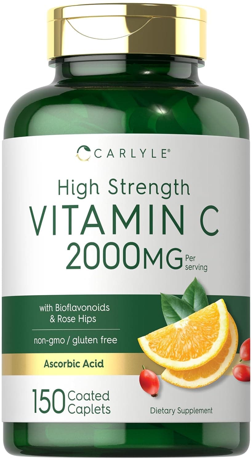 Vitamin C 2000mg | with Rose Hips & Bioflavonoids | 300 Caplets | Vegetarian, Non-GMO, Gluten Free Supplement | by Carlyle | Vegetarian, Non-GMO, Gluten Free Supplement