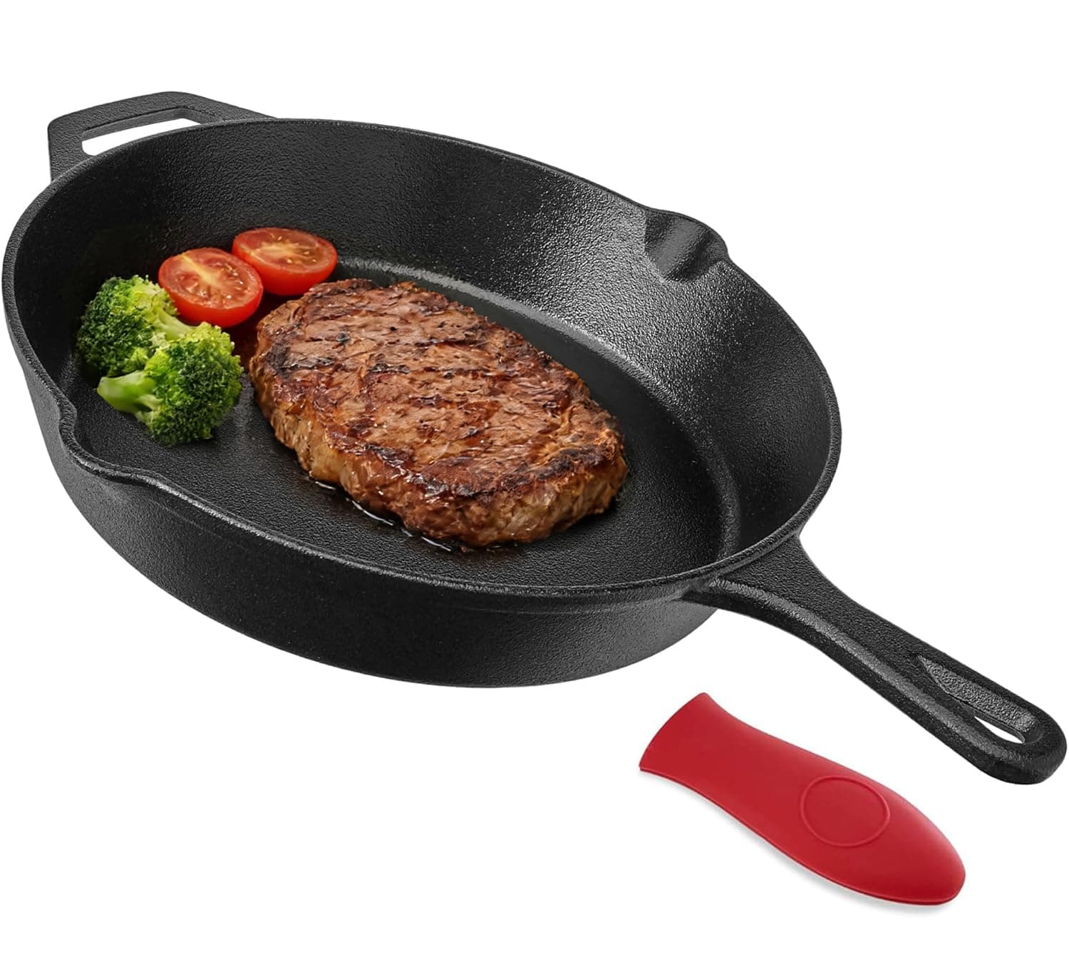 Winsoyya Pre-Seasoned Cast Iron Skillet Pans 26 cm, Kitchen Frying Pan Nonstick Cookware, Chef's Pan with Silicone Handles for All Types of Stove, Oven, Campfire and Grill (Black)
