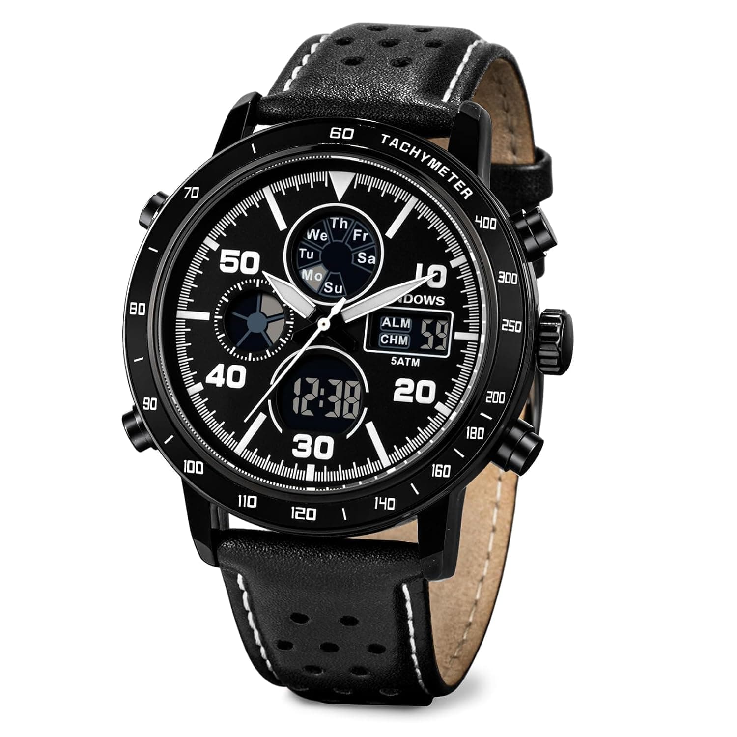 Aputue Digital Analog Watch, Multifunction Quartz Movement with LED Backlight, Stopwatch, Alarm, Calendar, Dual Time Display, Water Resistant Stylish Outdoor Timepiece for Men, Black